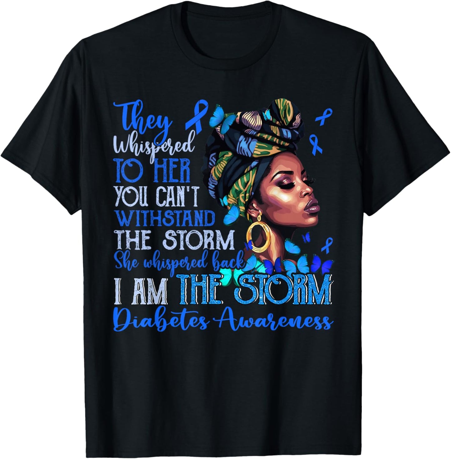 Black Women Motivation Support Diabetes Awareness Type 1 T-Shirt - T-Shirt | Black