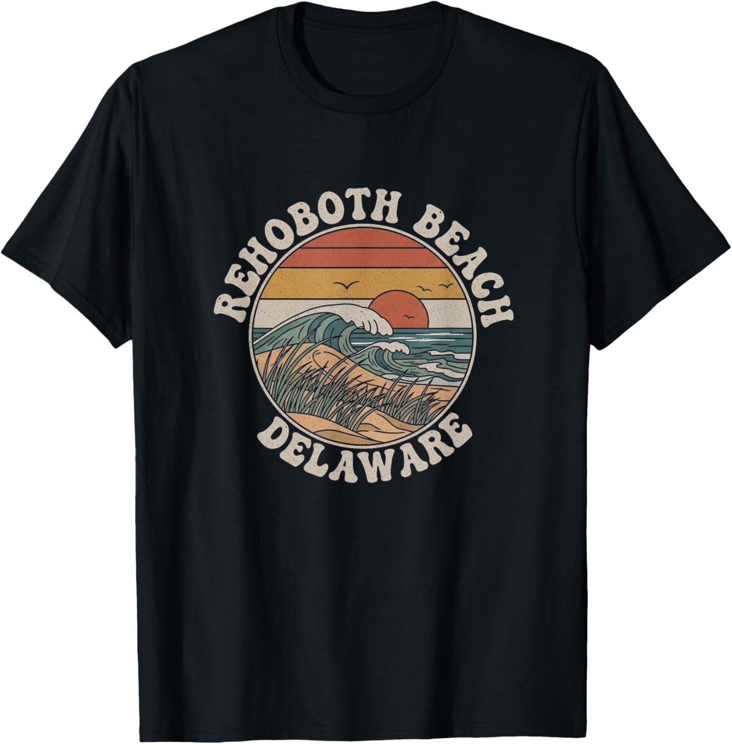 Retro Rehoboth Beach Delaware Drawing Art Design T-Shirt - T-Shirt | Black