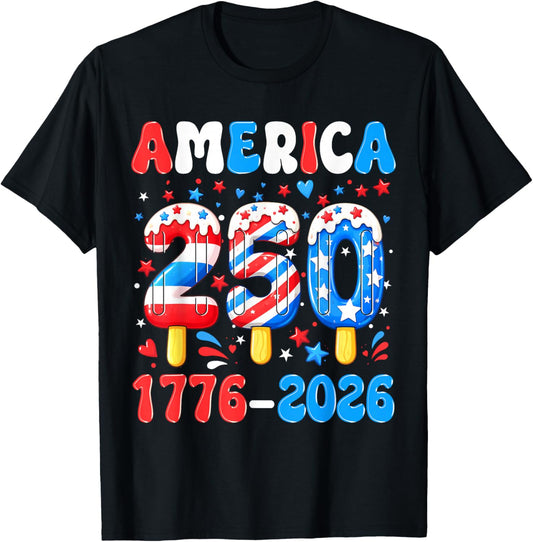 250 Years America 1776-2026 Ice Cream 4th of July Boy Kids T-Shirt - T-Shirt | Black