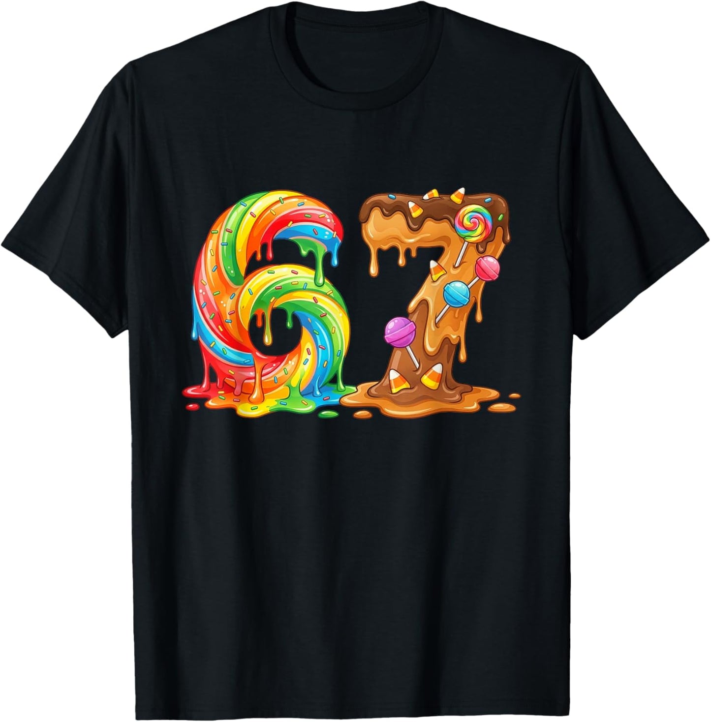 Six Seven Meme 67 Candy Drip Rainbow Memes Funny T-Shirt - T-Shirt | Black