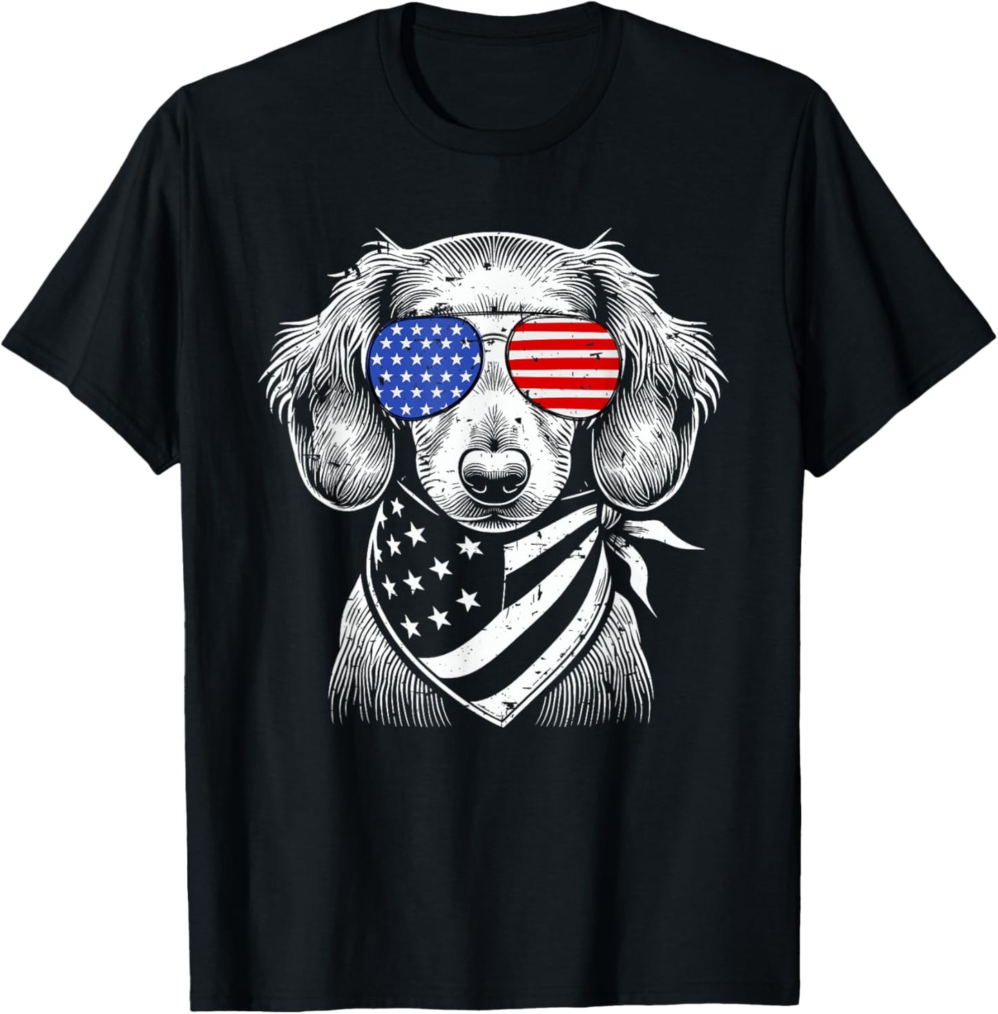 Dachshund Wiener Dog Patriotic 4th of July American US Flag T-Shirt - T-Shirt | Black