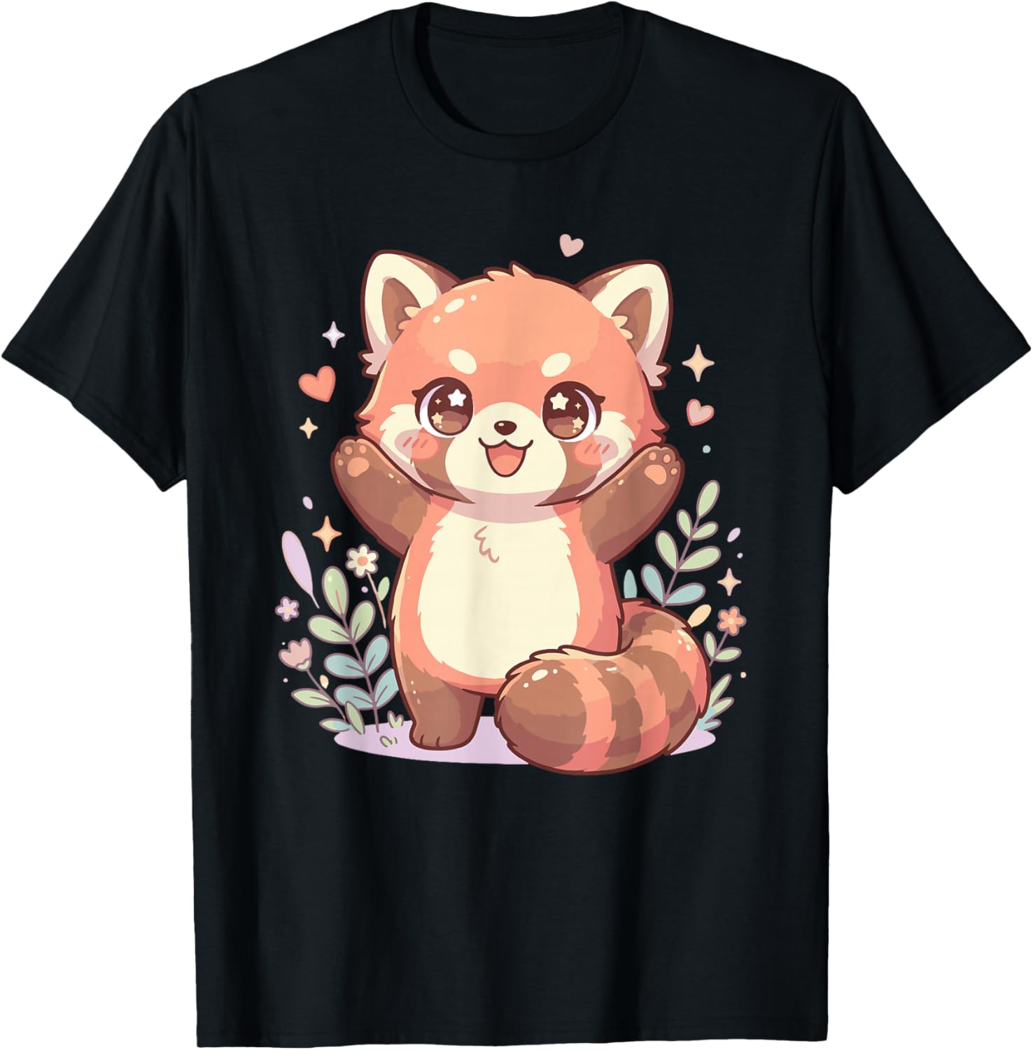 Kawaii Red Panda Paws Hands Up Cute Red Panda T-Shirt - T-Shirt | Black