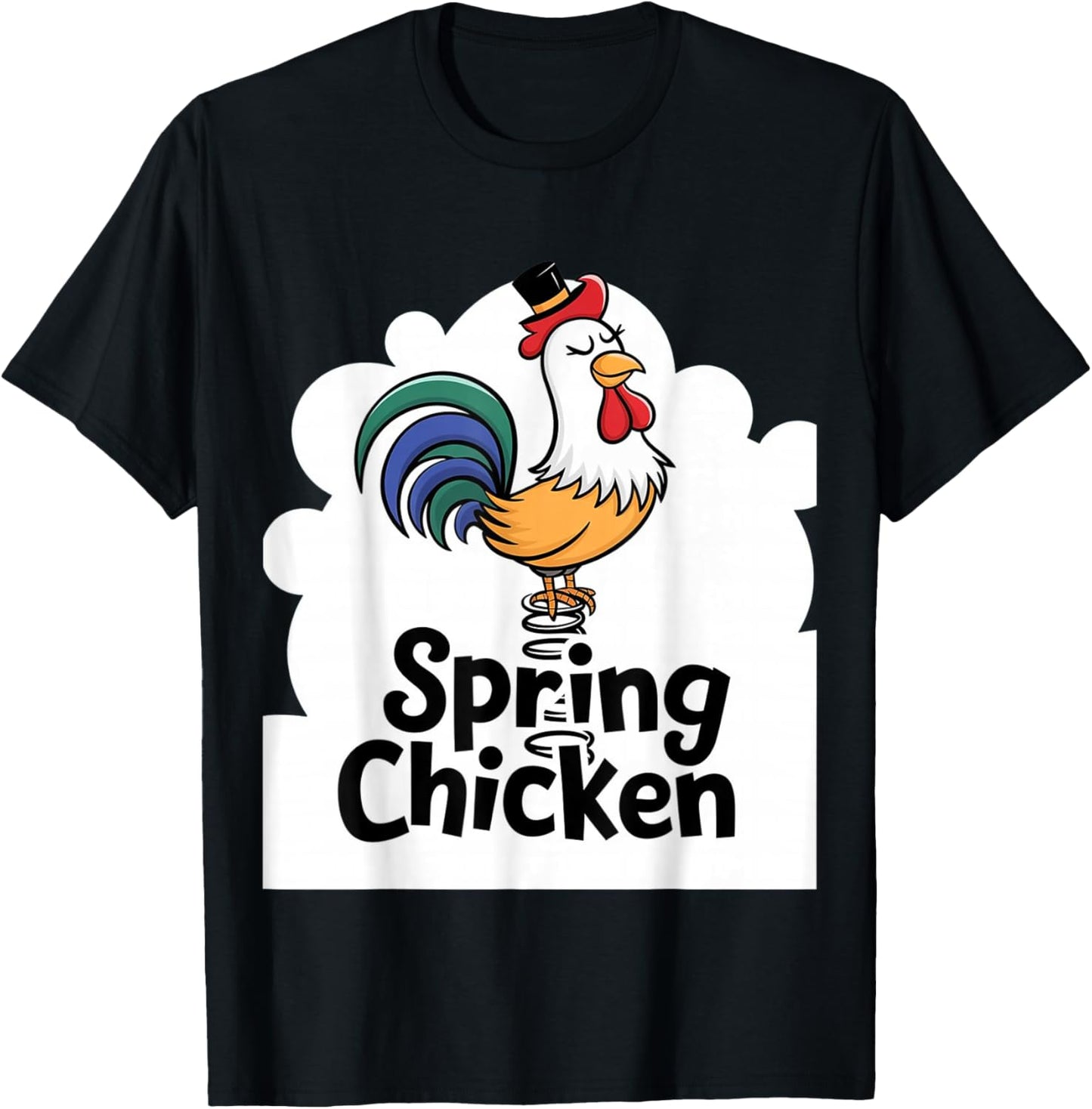 Spring Chicken Chicken On Pogo Stick Funny Chicken T-Shirt - T-Shirt | Black