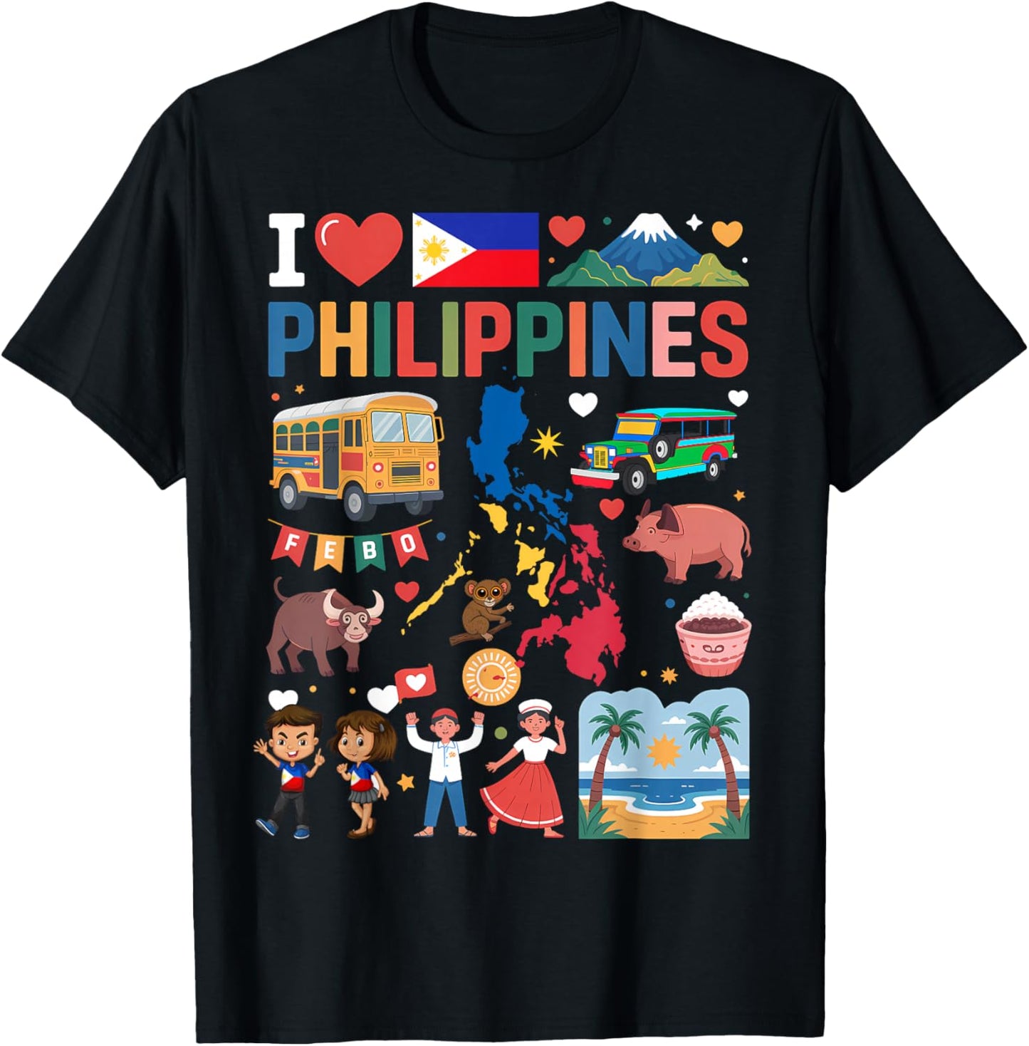 I Love Philippines Proud Filipino Roots T-Shirt - T-Shirt | Black