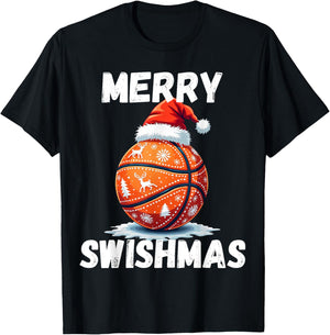 Merry Swishmas Basketball Cool Christmas Xmas Men Boys Kids T-Shirt - T-Shirt | Black
