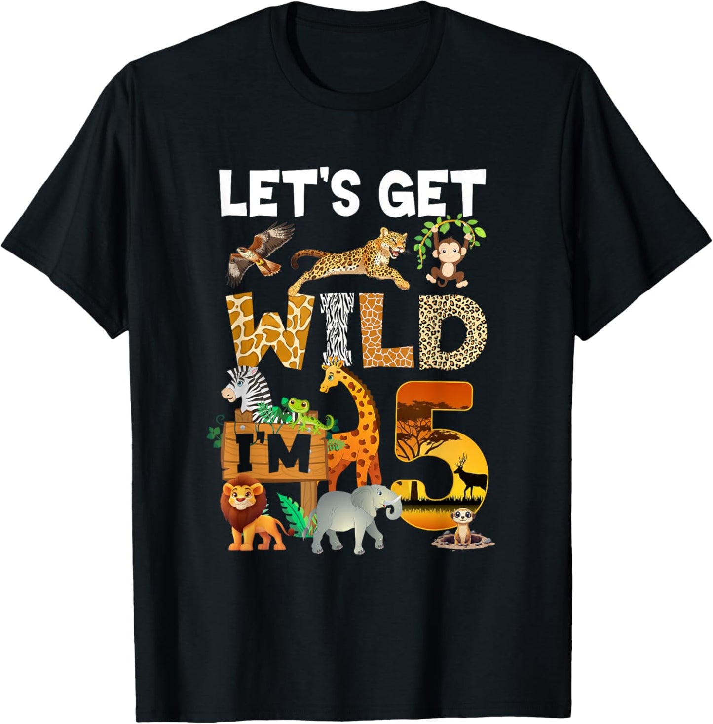 5 Year Old Zoo Birthday Safari Jungle Animal 5Th Bday T-Shirt - T-Shirt | Black