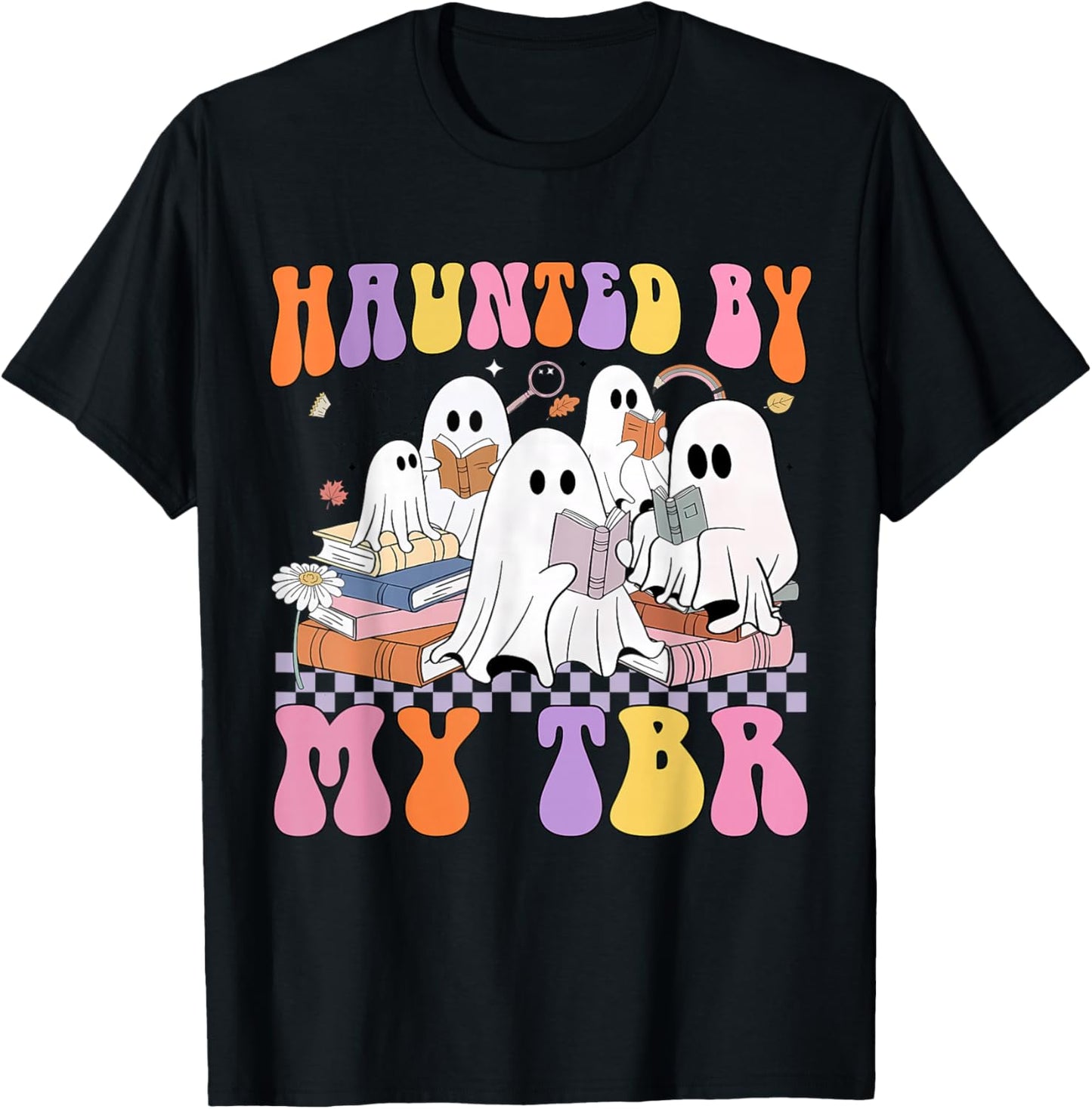 Haunted by My TBR Cute Ghosts Book Reading Teacher Halloween T-Shirt - T-Shirt | Black