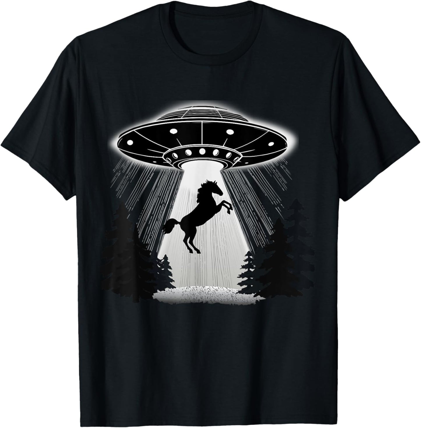 UFO Horse Alien Abduction Flying Saucer Equestrian Cowboy T-Shirt - T-Shirt | Black