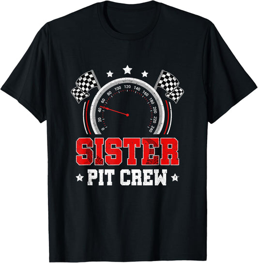 Sister Pit Crew Race Car Birthday Party Racing Family T-Shirt - T-Shirt | Black