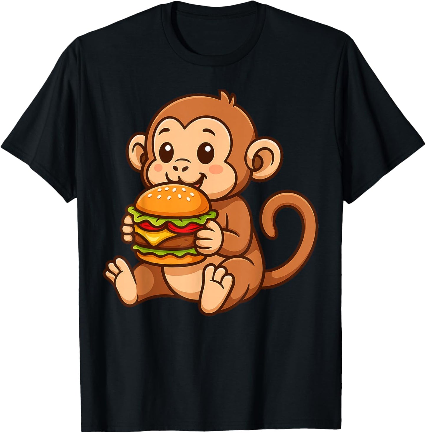 Monkey Eating a Hamburger T-Shirt - T-Shirt | Black