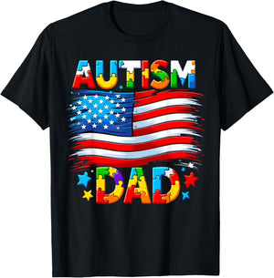 Autism Dad Awareness USA American Flag T-Shirt - T-Shirt | Black