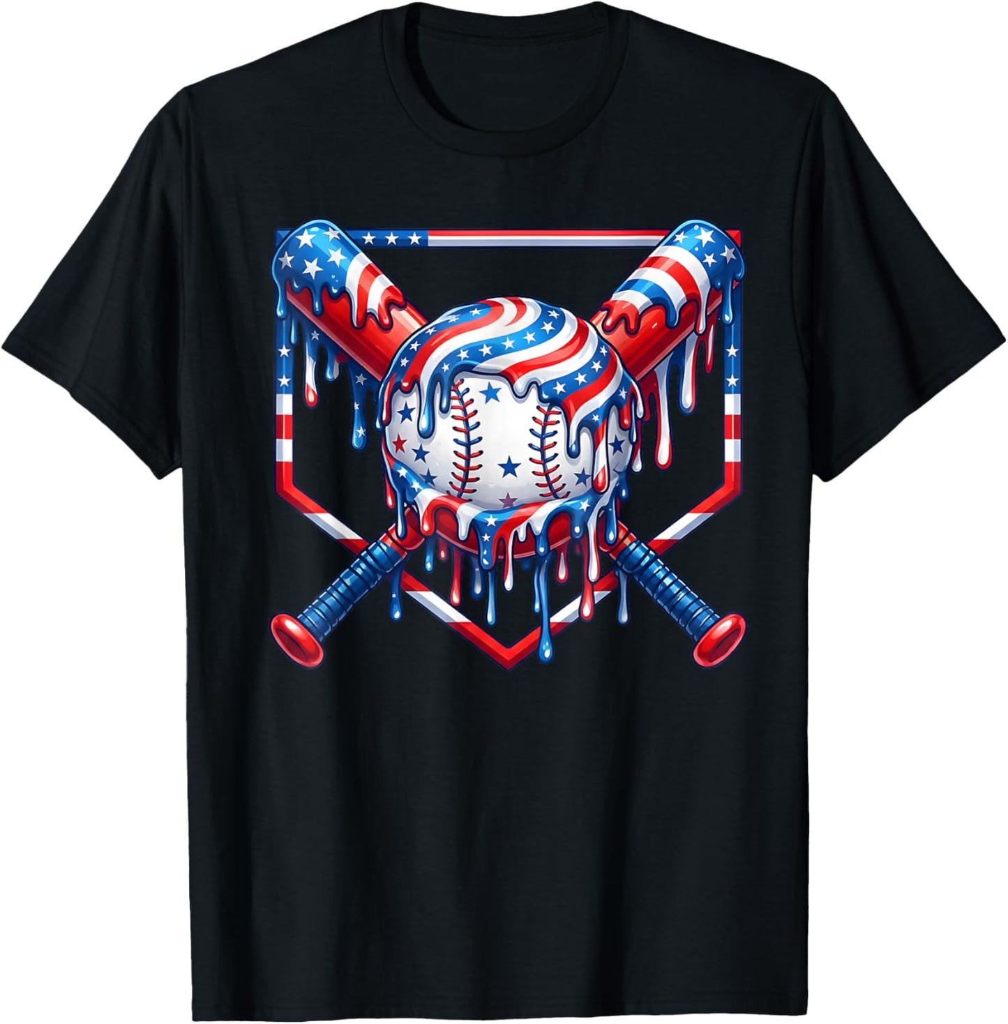 Drip Baseball Lifestyle Mascot Shirt Funny 4th of July T-Shirt - T-Shirt | Black