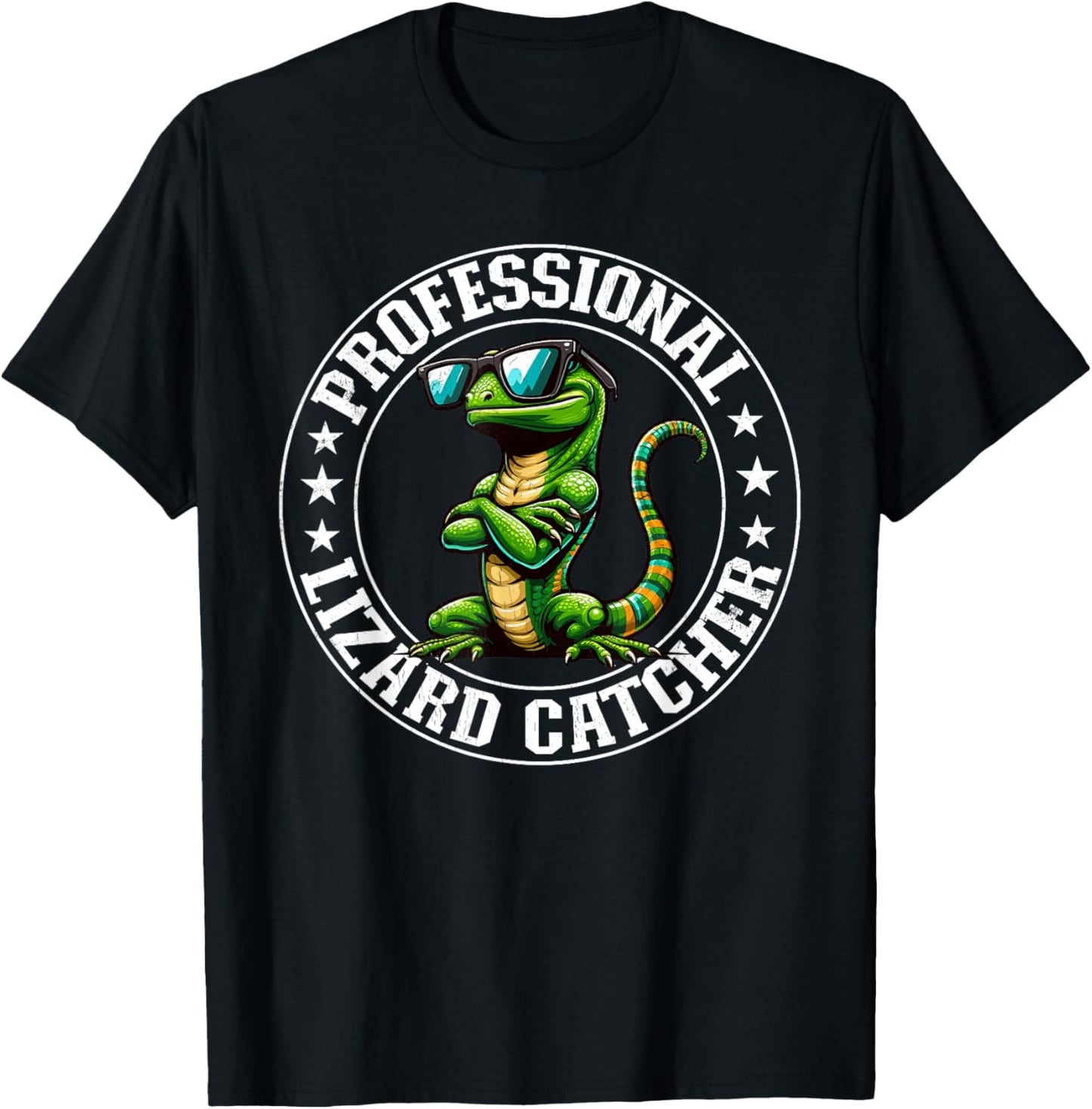 Professional Lizard Catcher Funny Retro Gecko Lizard Hunter T-Shirt - T-Shirt | Black