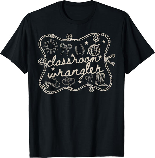 Classroom Wrangler Teacher Western Cowboy Back to School T-Shirt - T-Shirt | Black