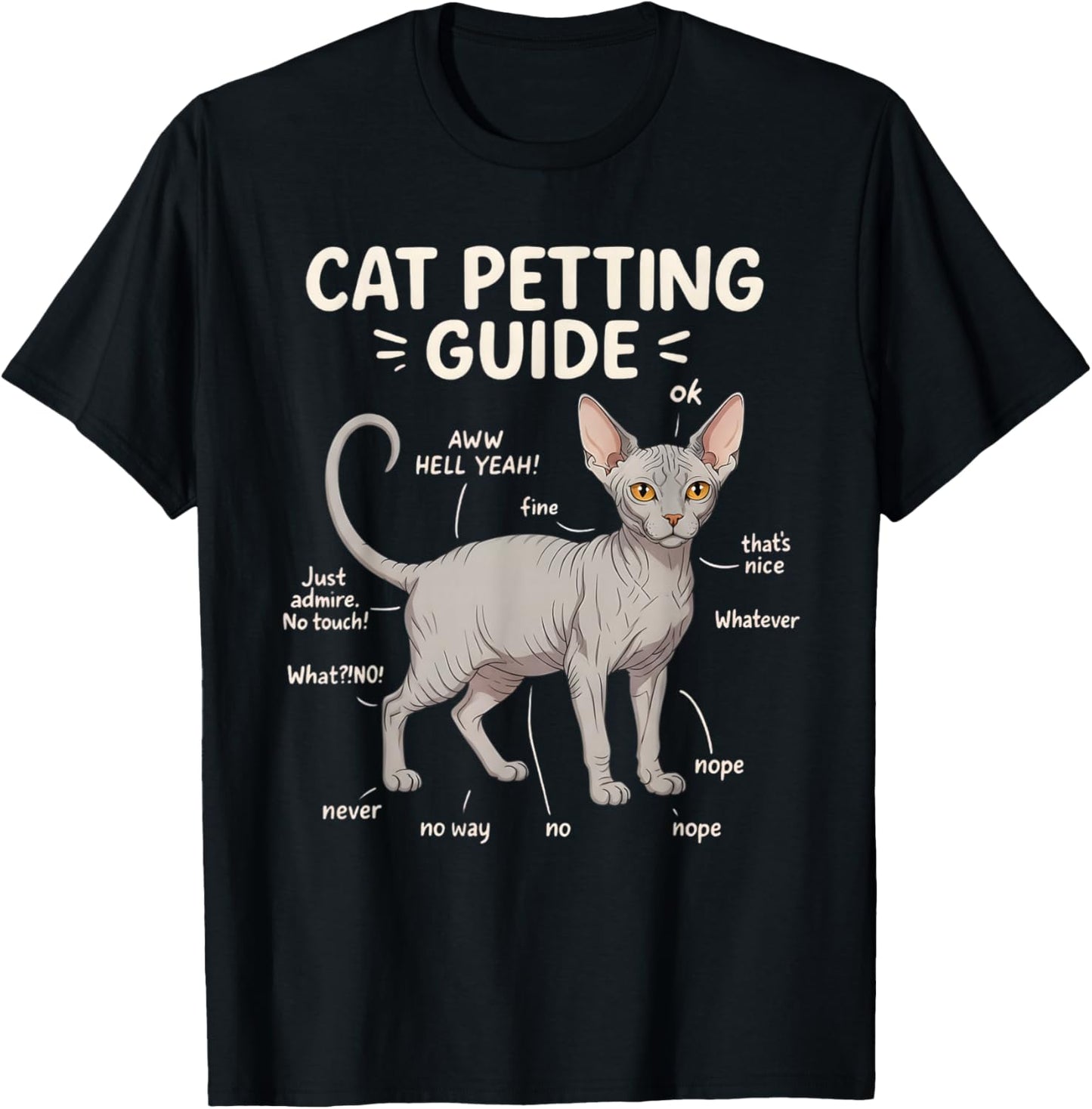 Sphynx Cat Petting Guide Funny Cat Lover T-Shirt - T-Shirt | Black