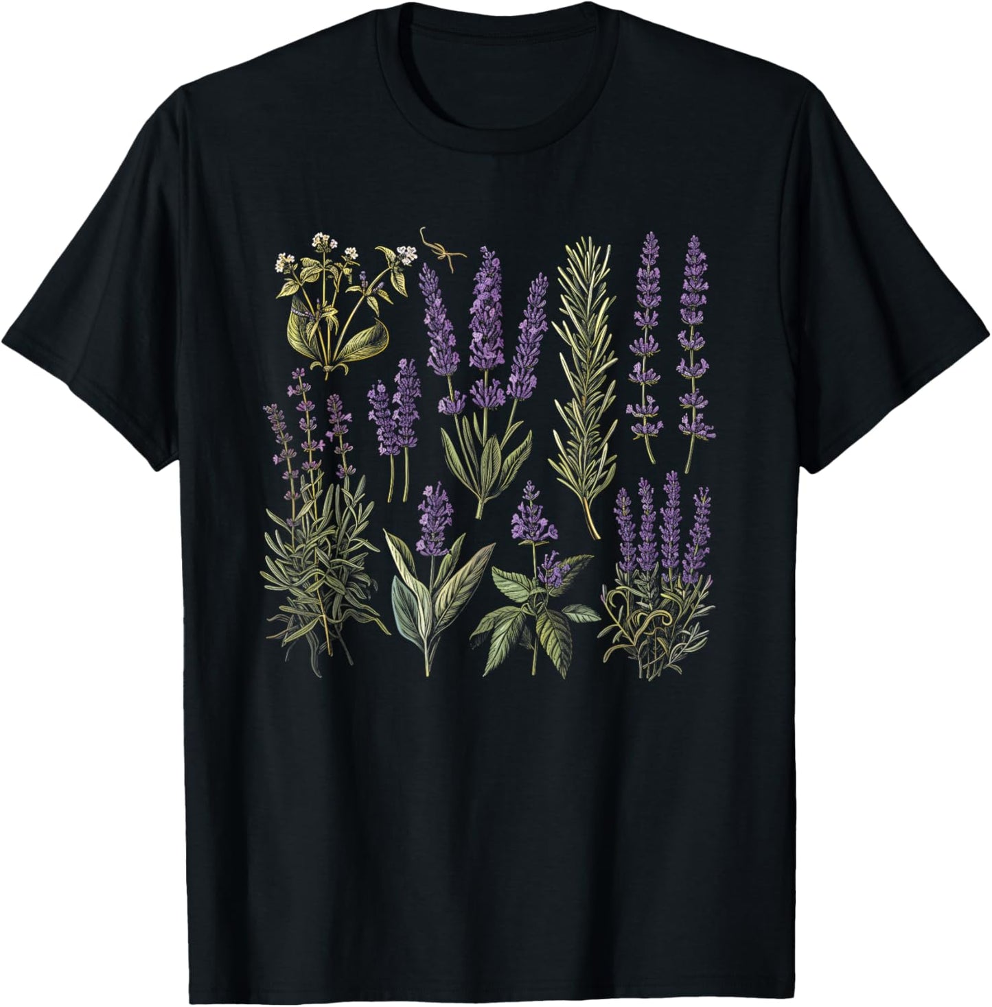 Vintage Botanical Lavender Flower Girl Cute Floral Plant Mom T-Shirt - T-Shirt | Black