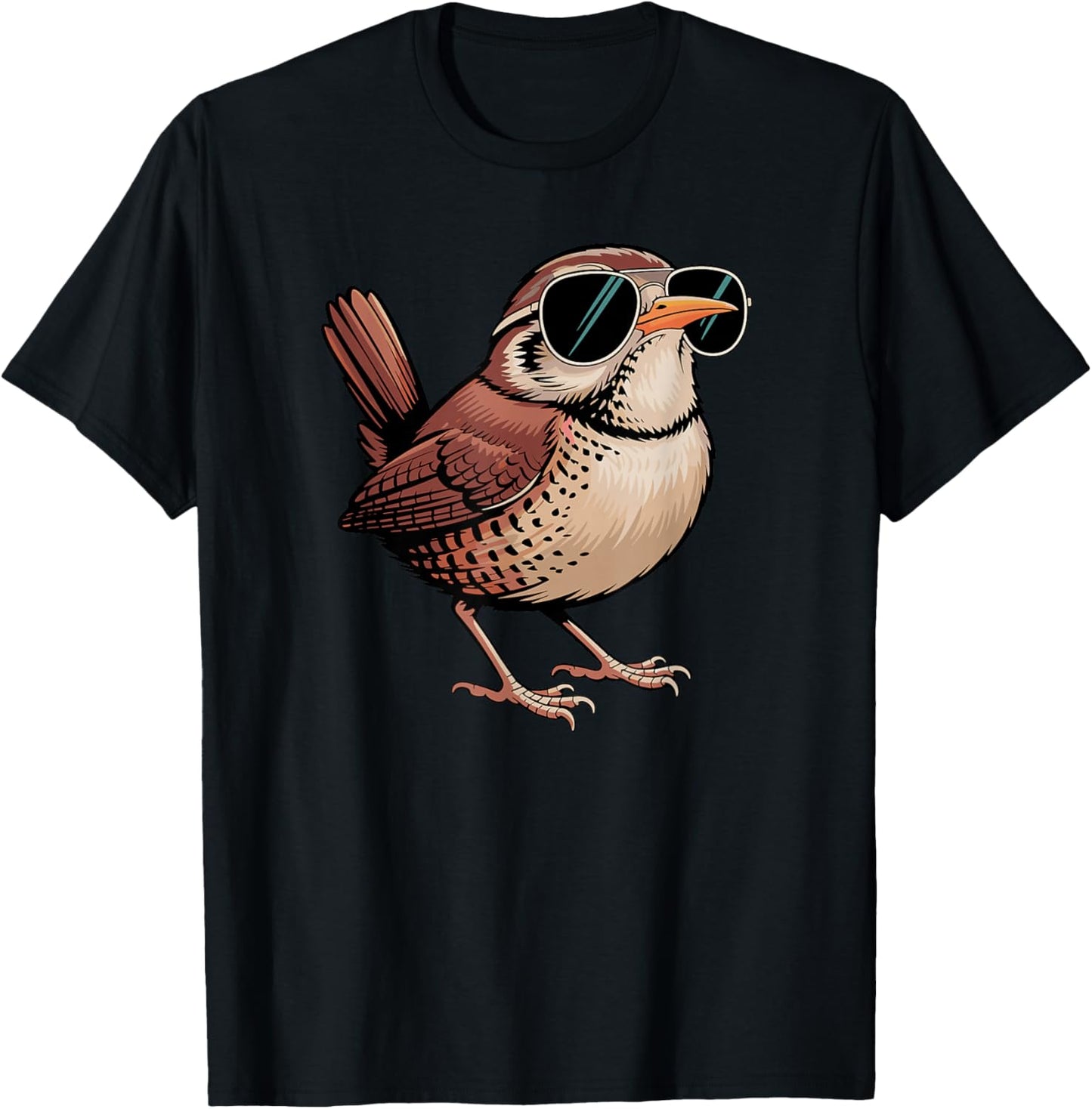 Cool Wren Wearing Sunglasses Bird Watching Lover Funny Humor T-Shirt - T-Shirt | Black