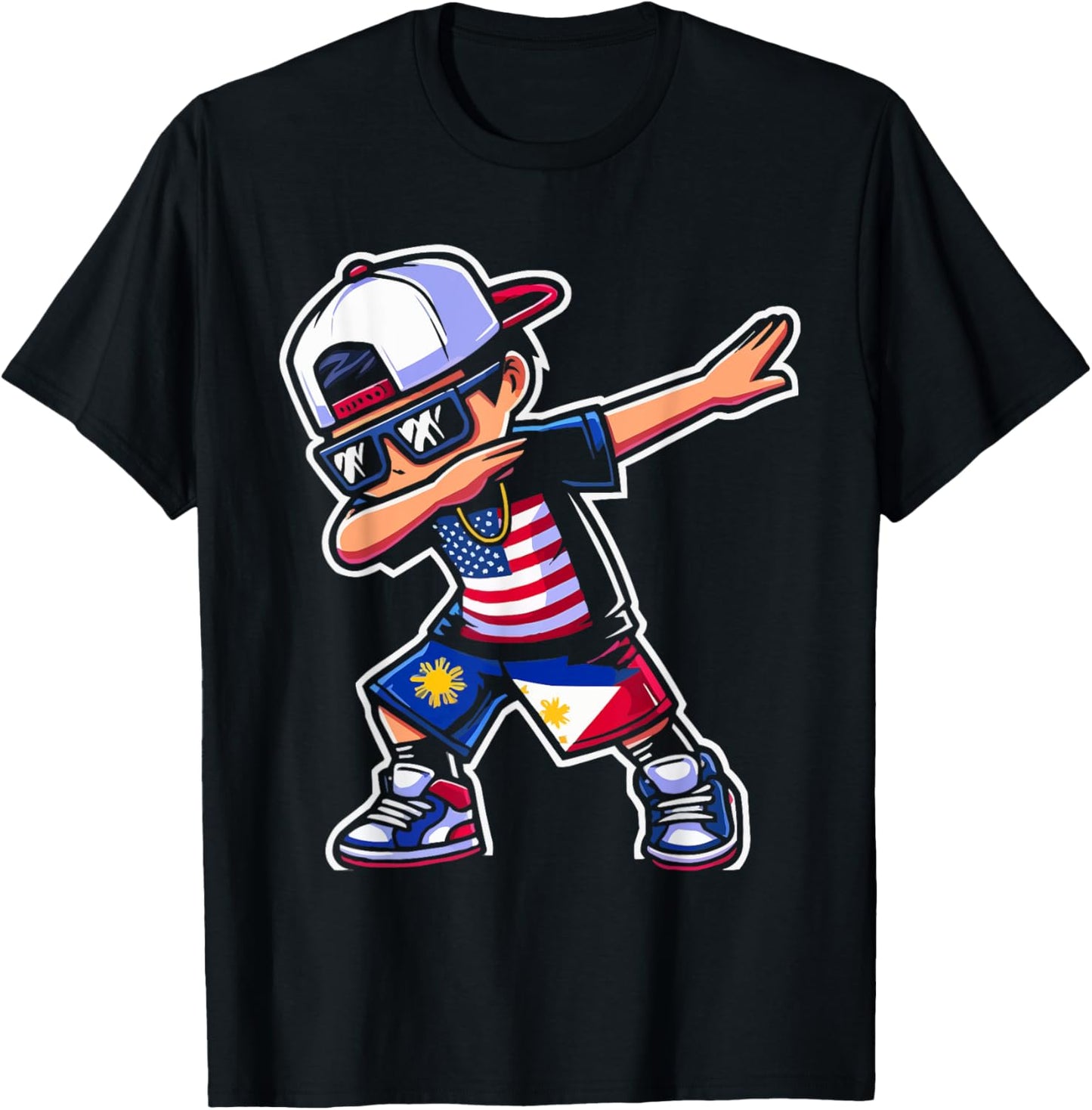 Half Filipino Half American USA Flag Philippines America T-Shirt - T-Shirt | Black