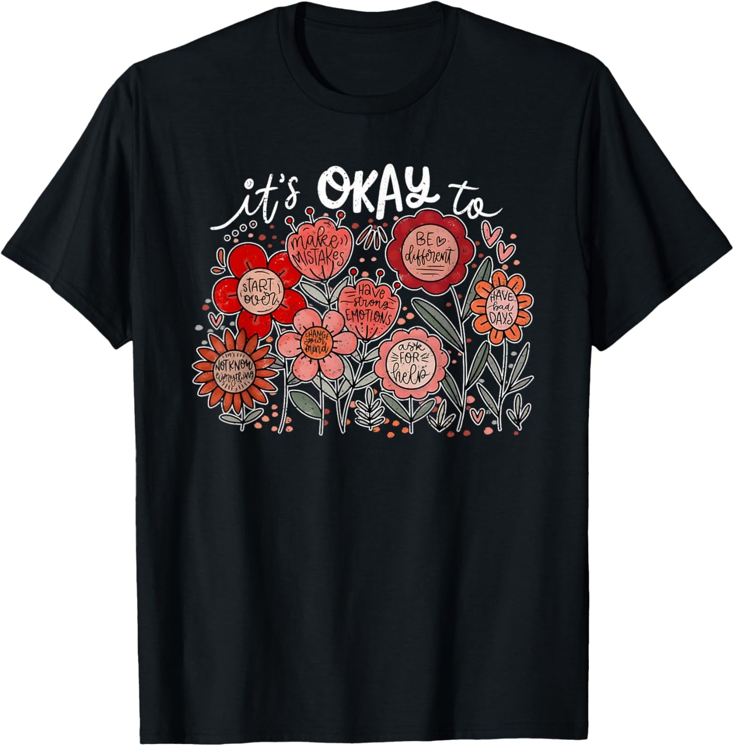 It's Okay To Make Mistakes, Boho Floral Motivational T-Shirt - T-Shirt | Black