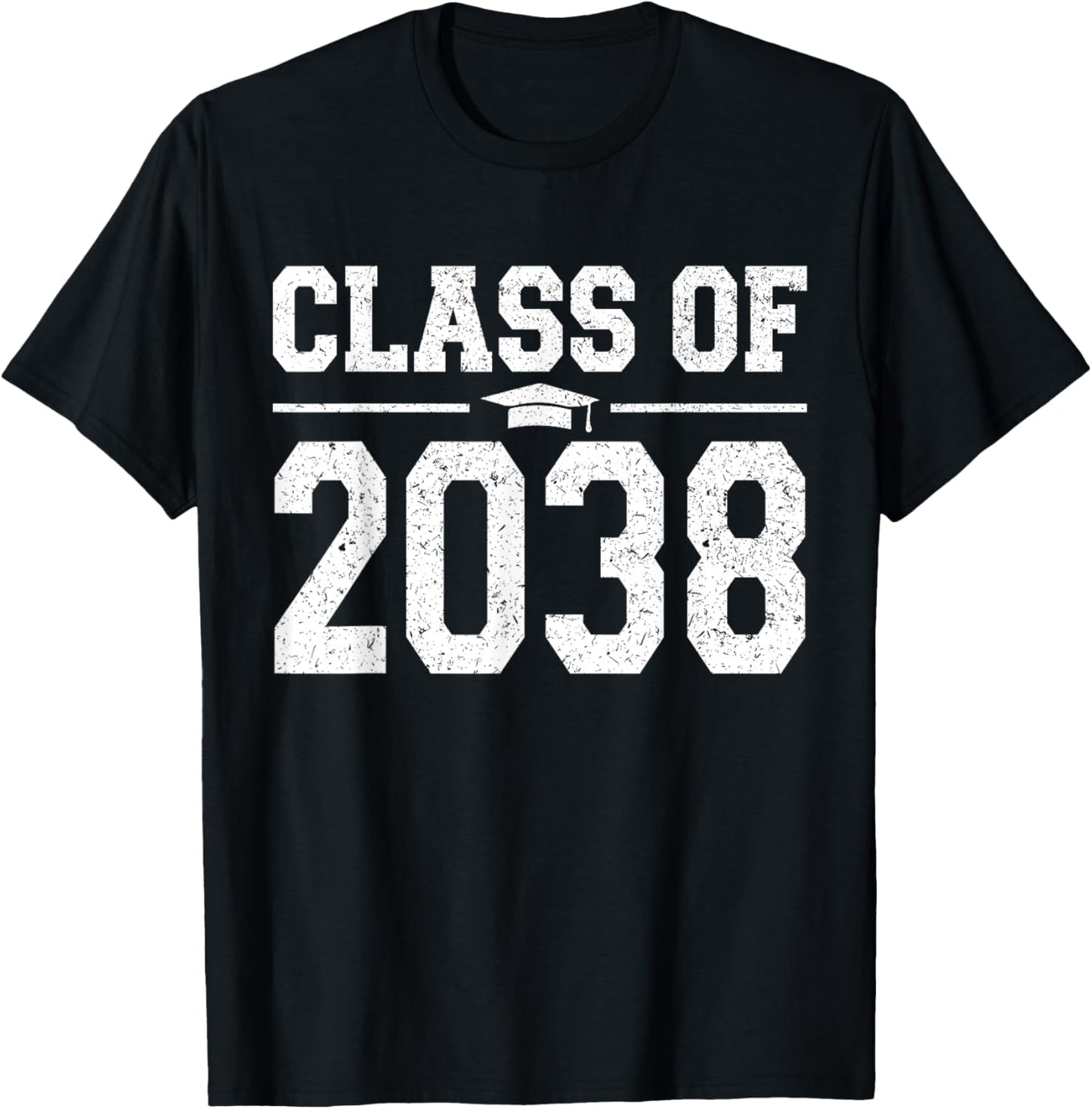 Class of 2038 Grow With Me Graduation Vintage Kindergarten T-Shirt - T-Shirt | Black
