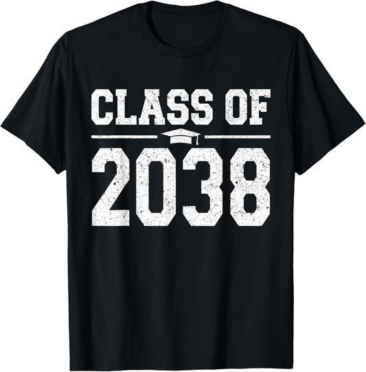 Class of 2038 Grow With Me Graduation Vintage Kindergarten T-Shirt - T-Shirt | Black