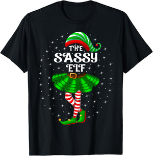 Xmas Family Matching Women Girls Mom The Sassy Elf Christmas T-Shirt - T-Shirt | Black