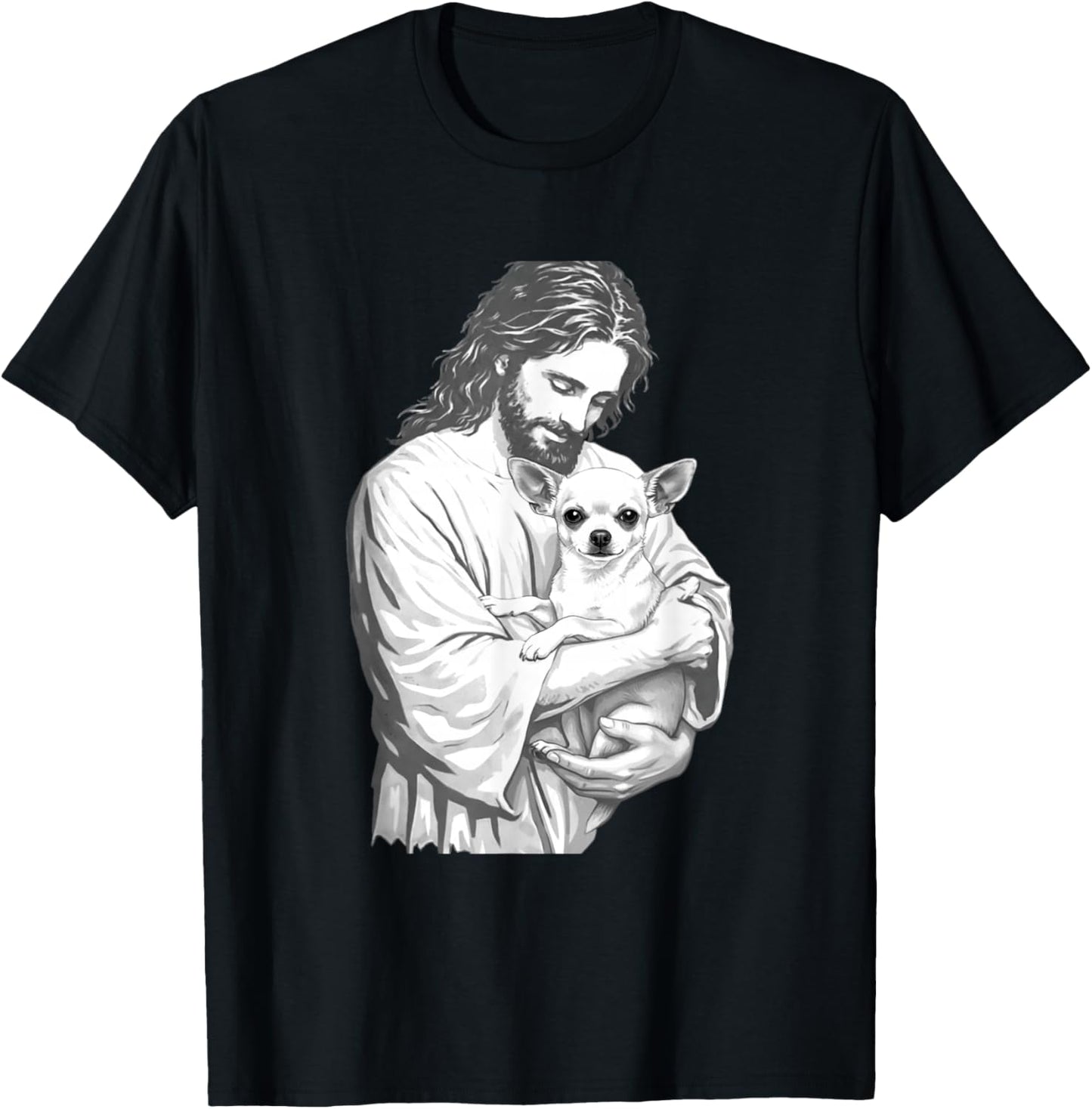 Jesus Holding Chihuahua Dog Christian Pet Lover Graphic T-Shirt - T-Shirt | Black