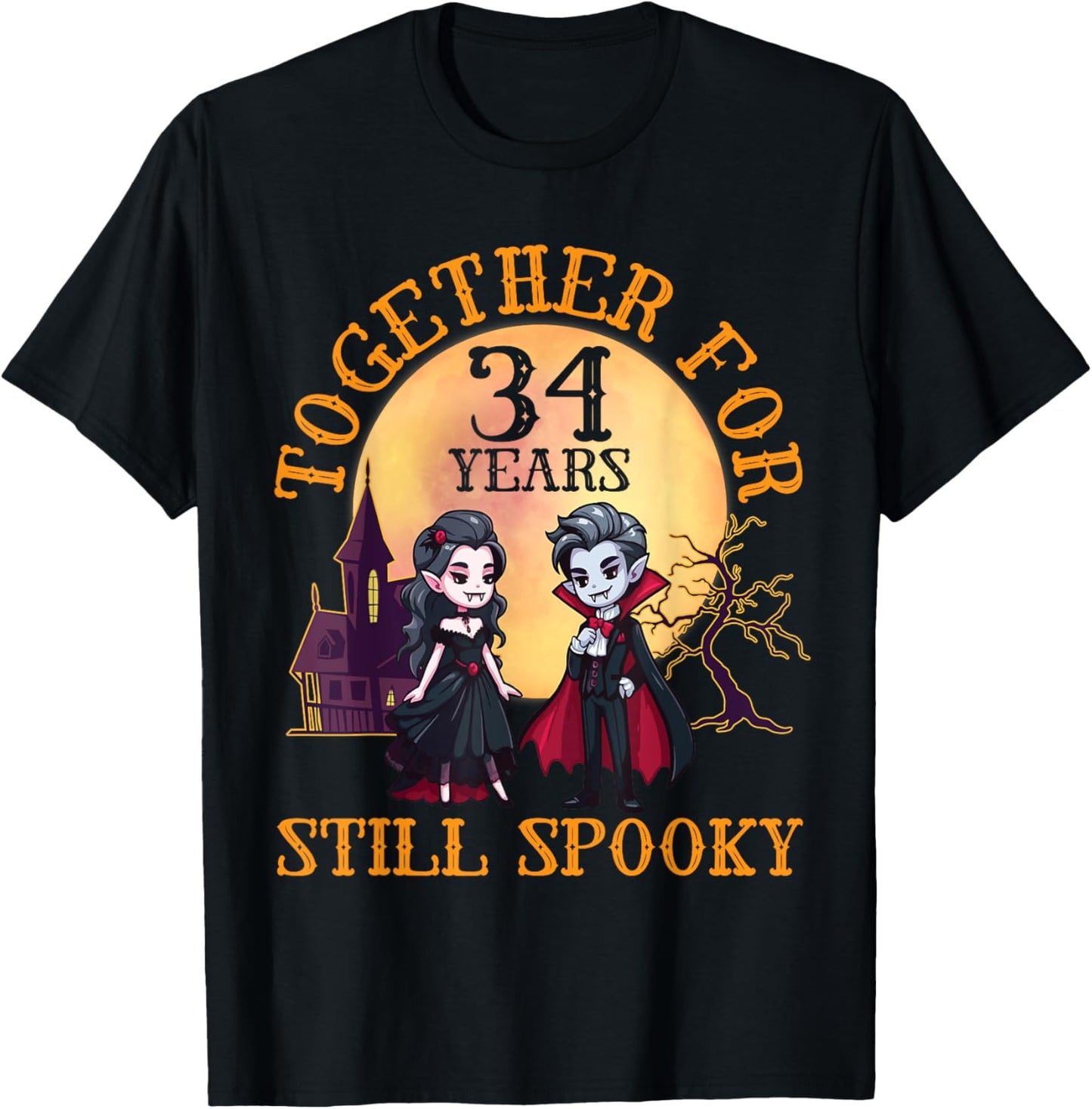 Vampire Couple Marry Together for 34 Years and Still Spooky T-Shirt - T-Shirt | Black