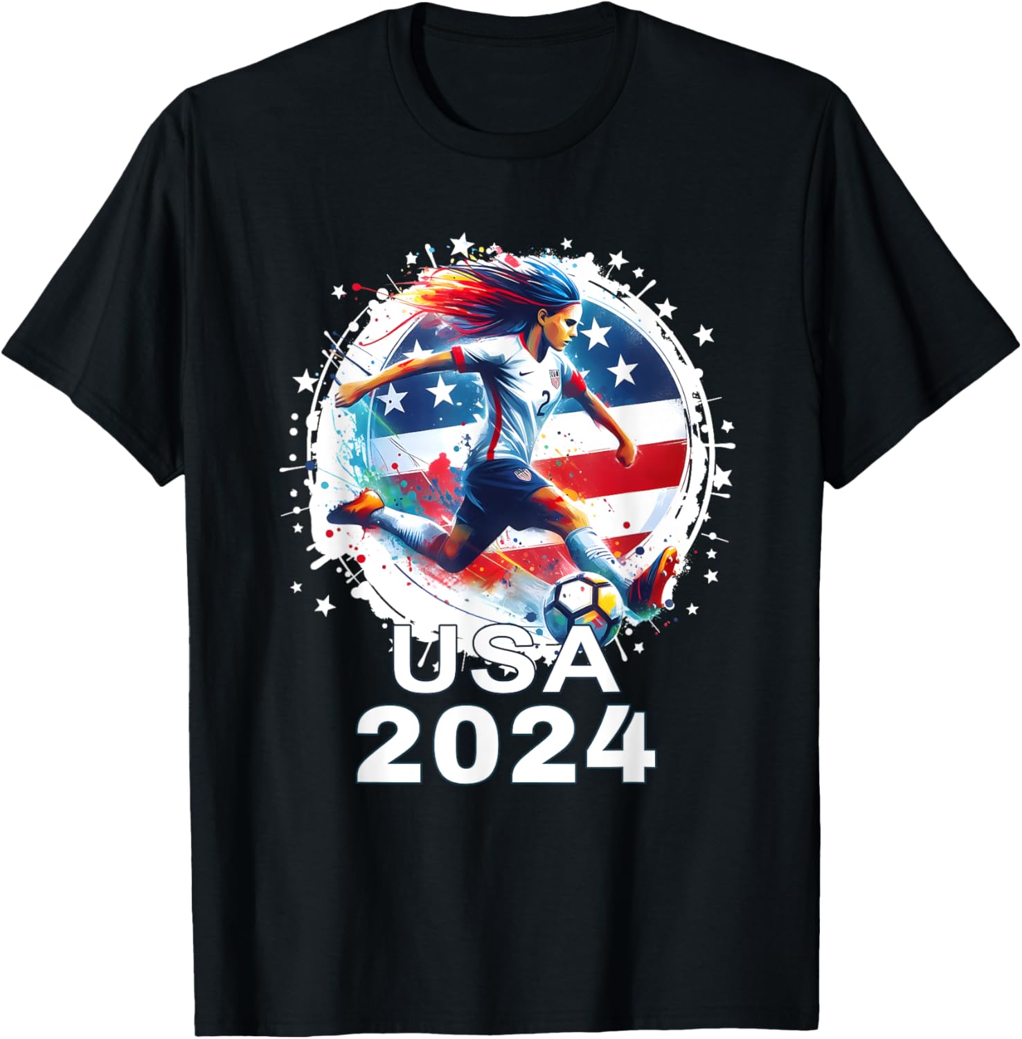 American Flag Soccer Shirt Women's Soccer Girls Soccer 2024 , Small, Black T-Shirt - T-Shirt | Black
