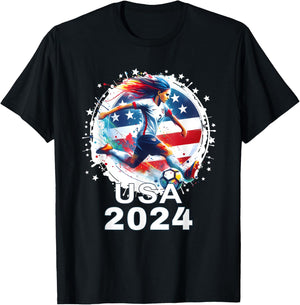 American Flag Soccer Shirt Women's Soccer Girls Soccer 2024 , Small, Black T-Shirt - T-Shirt | Black