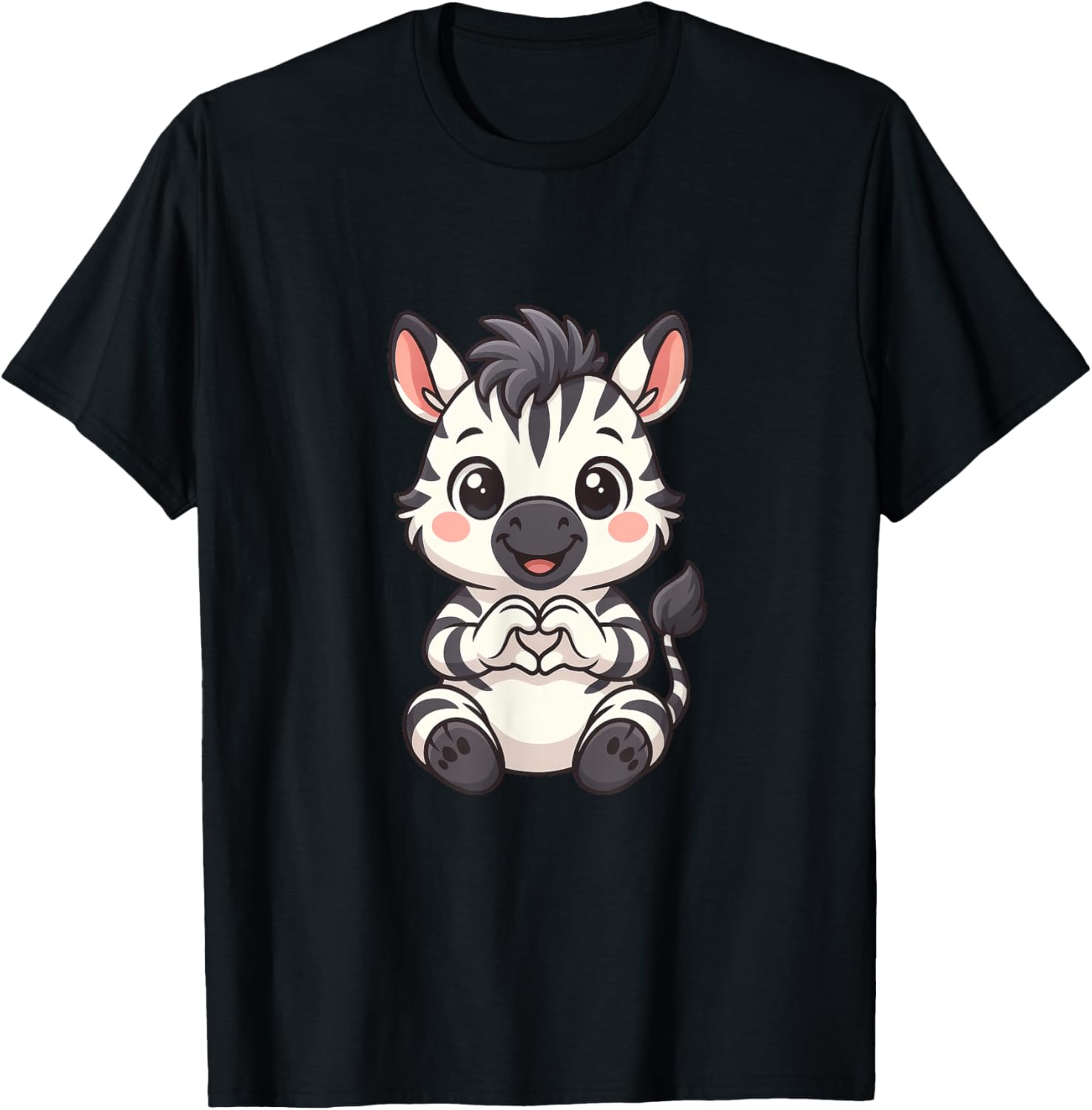 Zebra with Heart Women Girls Kids Heart Cute Zebra T-Shirt - T-Shirt | Black