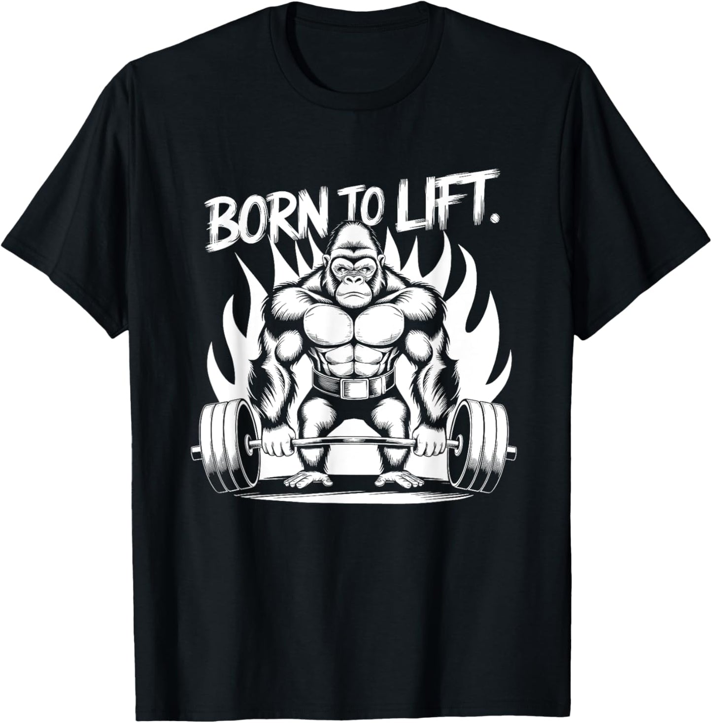 Born to Lift - Gym Art Gorilla Lifting Weights Design T-Shirt - T-Shirt | Black