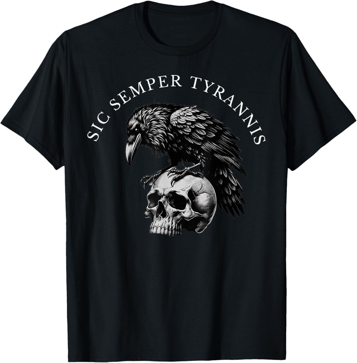 Sic Semper Tyrannis & Raven Skull T-Shirt - T-Shirt | Black