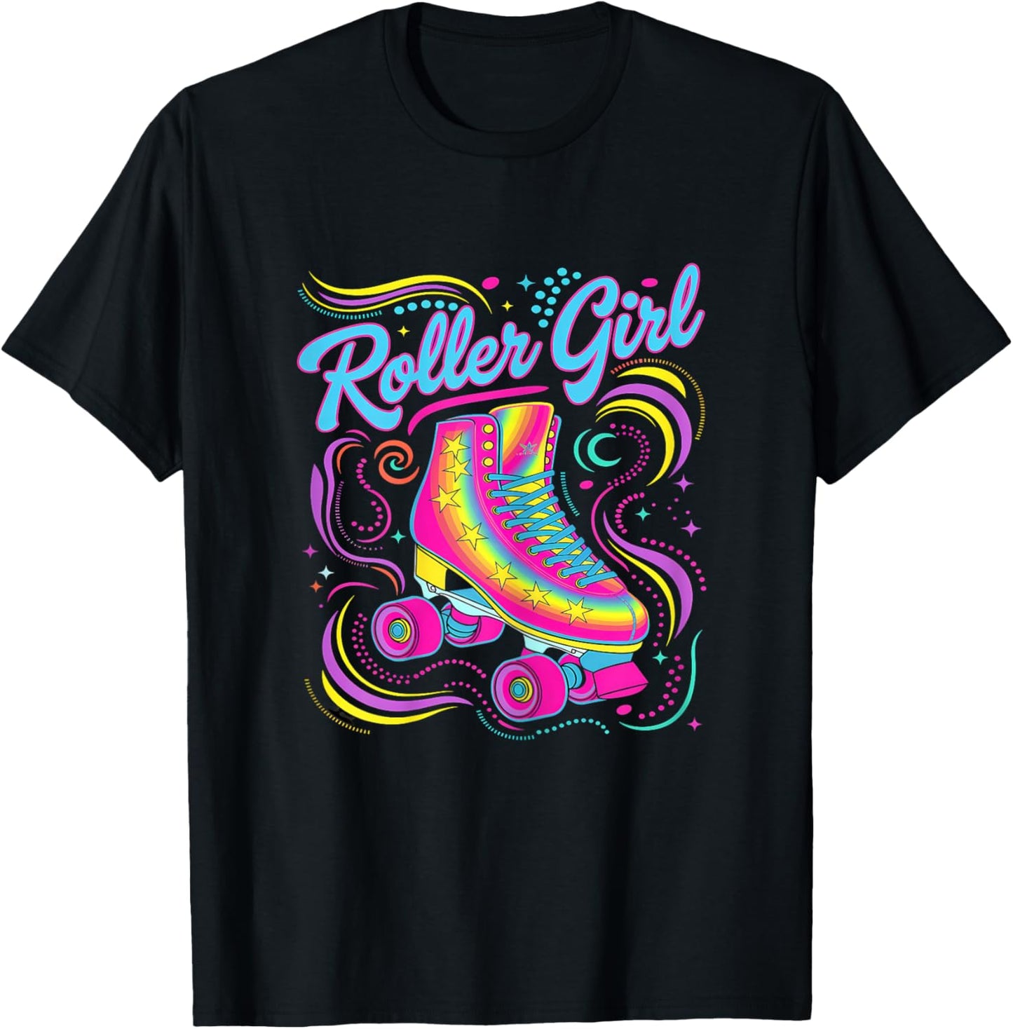 Roller Skater Girl 70s 80s 90s Roller Skates Roller Skating T-Shirt - T-Shirt | Black