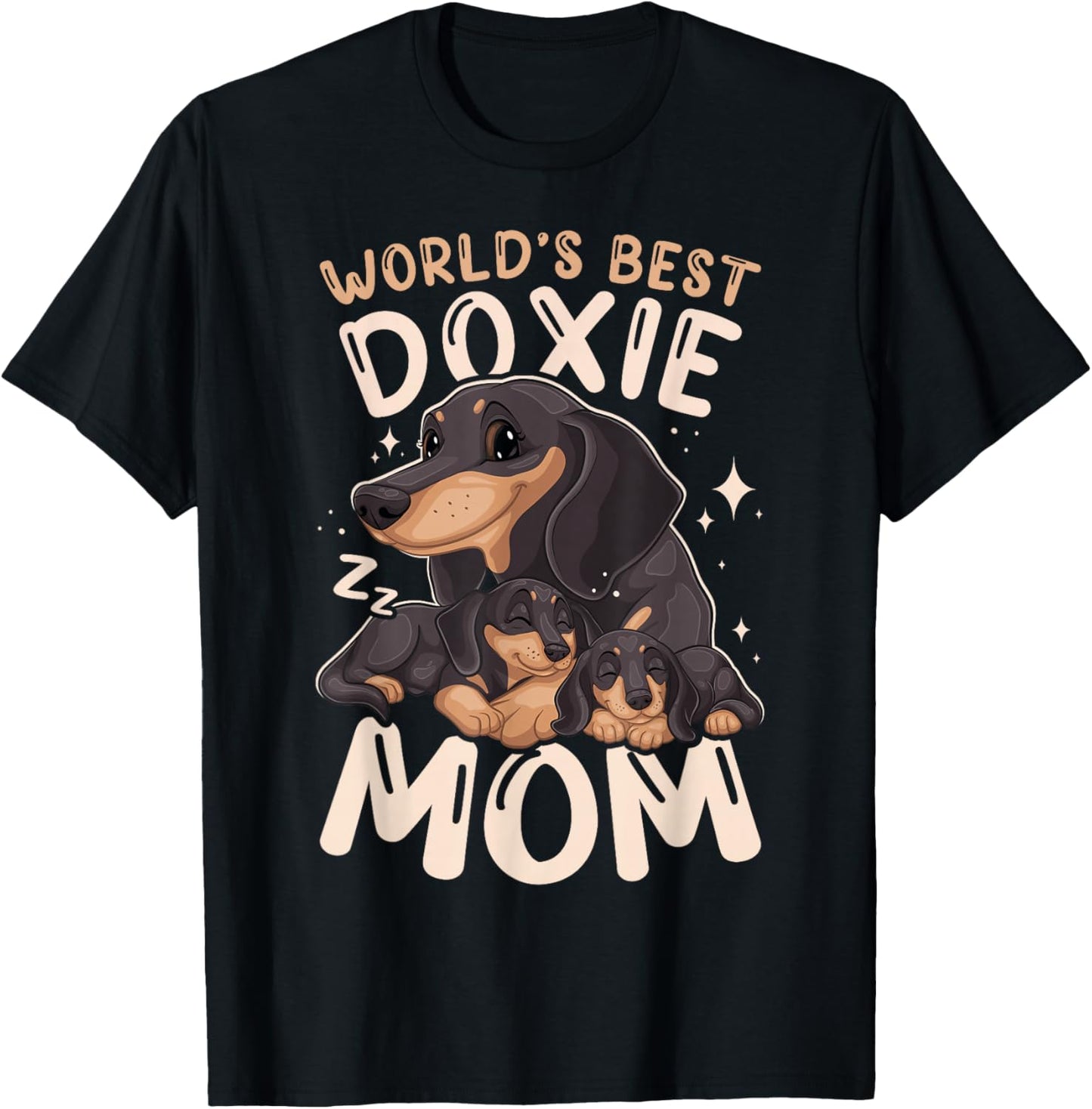 World's Best Doxie Mom, Dachshund with 2 Puppies Mothers Day T-Shirt - T-Shirt | Black