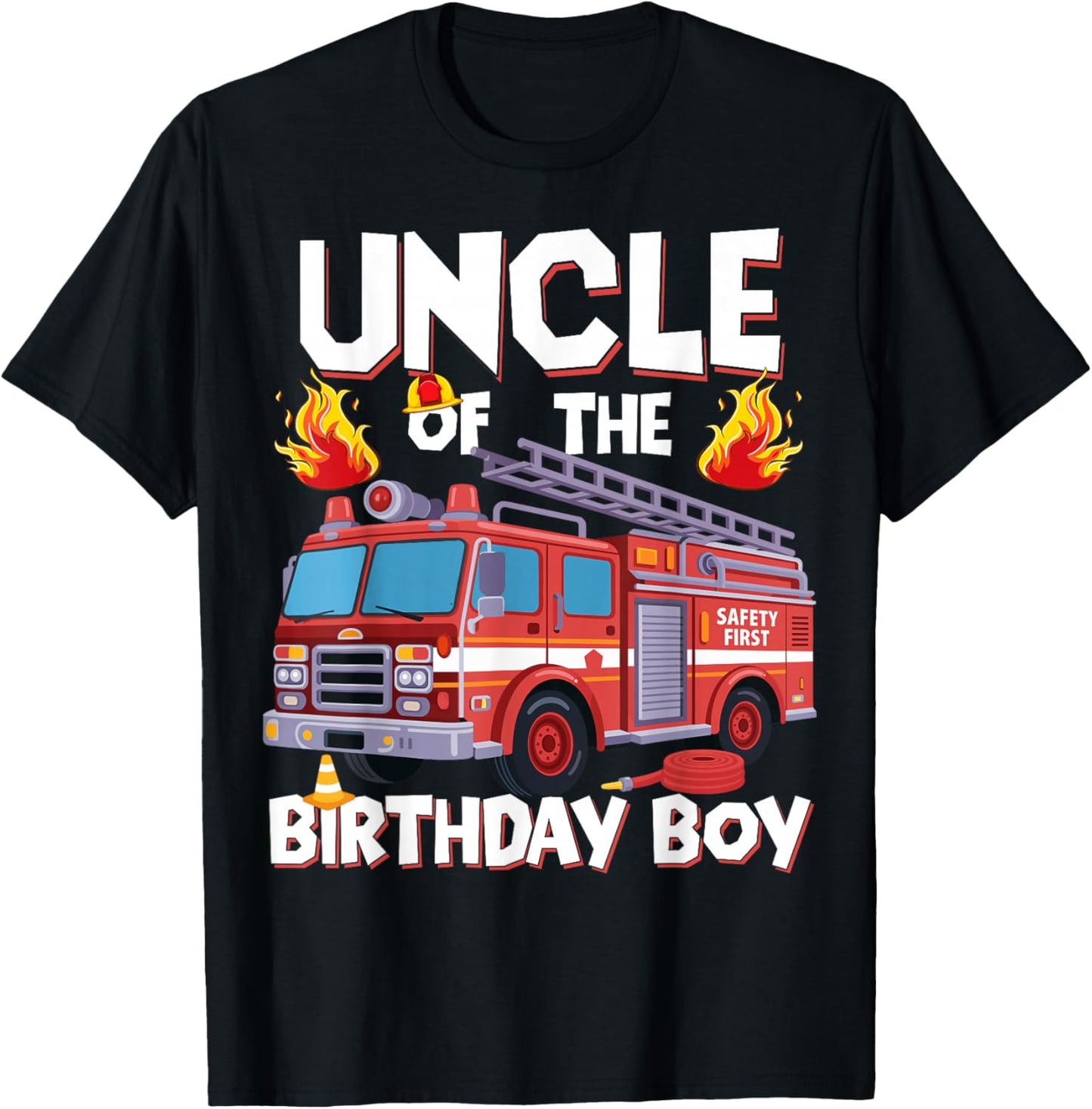 Uncle of The Birthday Boy Fire Truck Firefighter Uncle Bday T-Shirt - T-Shirt | Black
