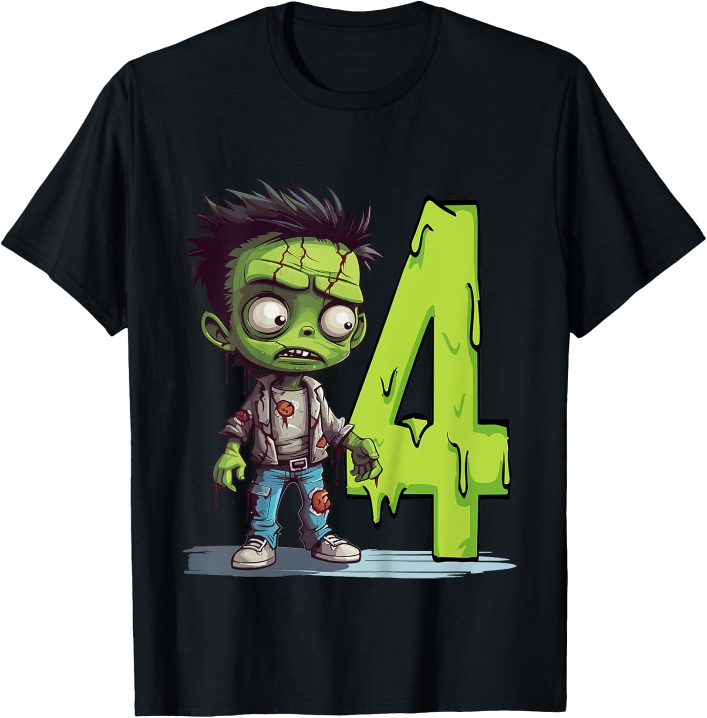 Kids Scary Zombie - four Years - creepy 4th Birthday Halloween T-Shirt - T-Shirt | Black