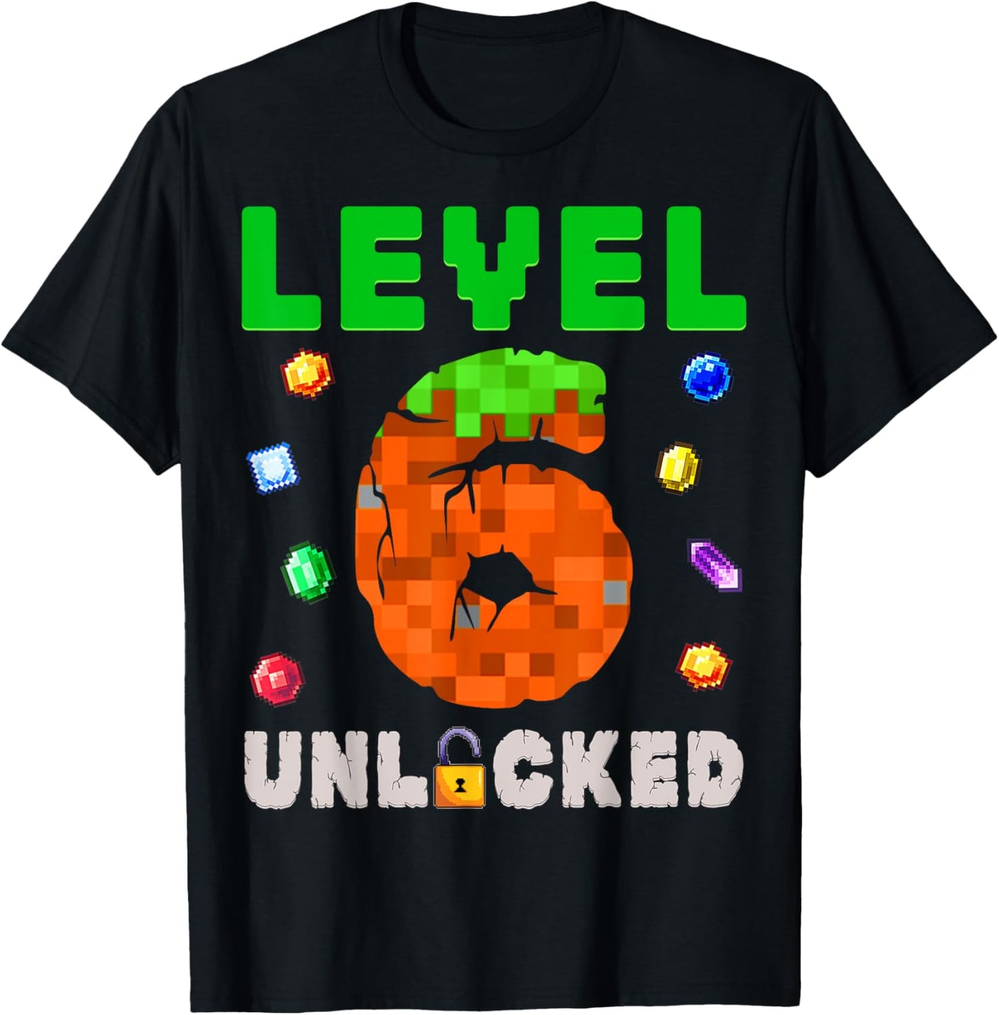 Funny 6th Birthday Boy Level 6 Unlocked Video Game Pixel T-Shirt - T-Shirt | Black