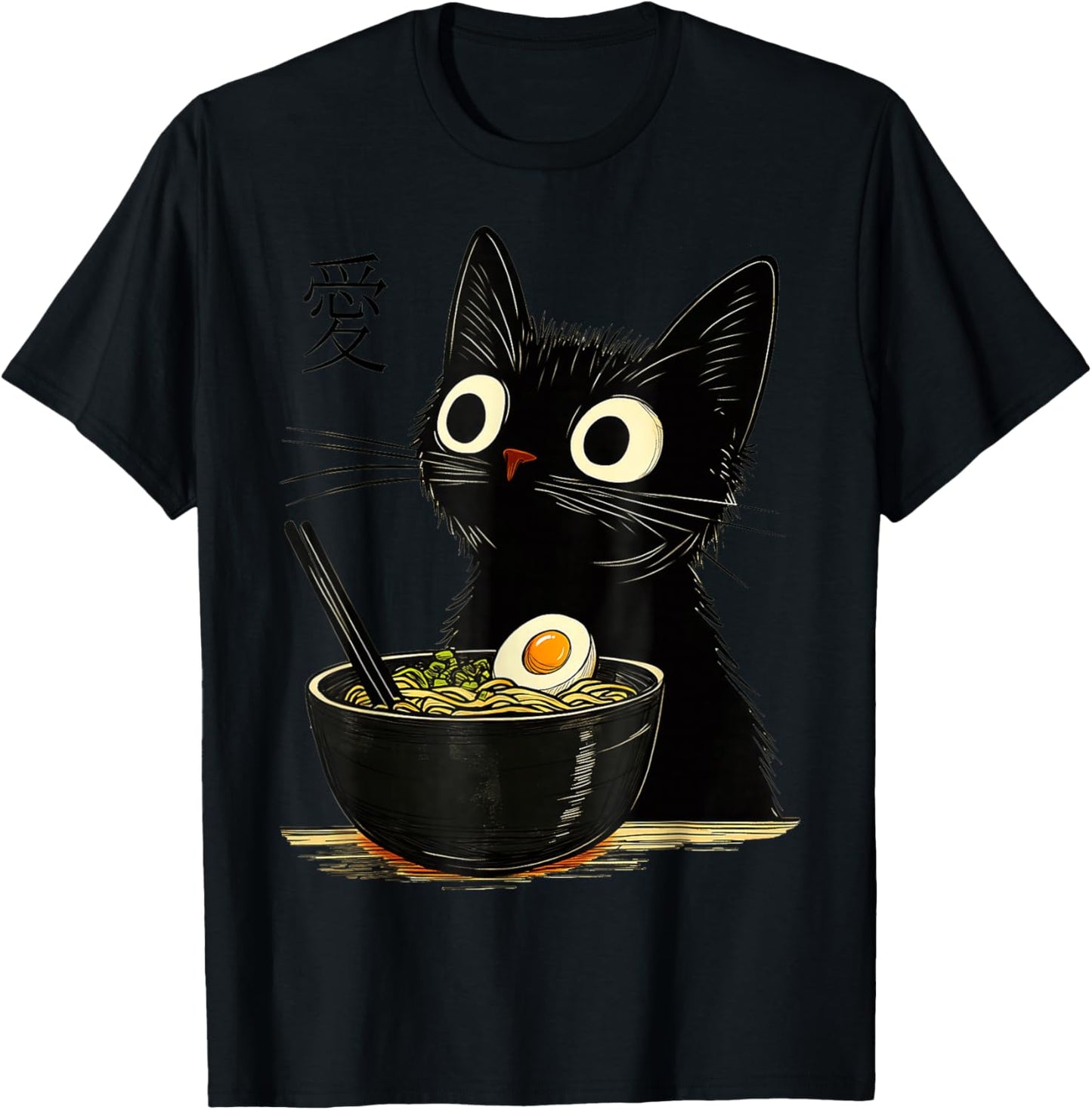 Cat Ramen Japanese, Kawaii Anime Noddles Cat T-Shirt - T-Shirt | Black
