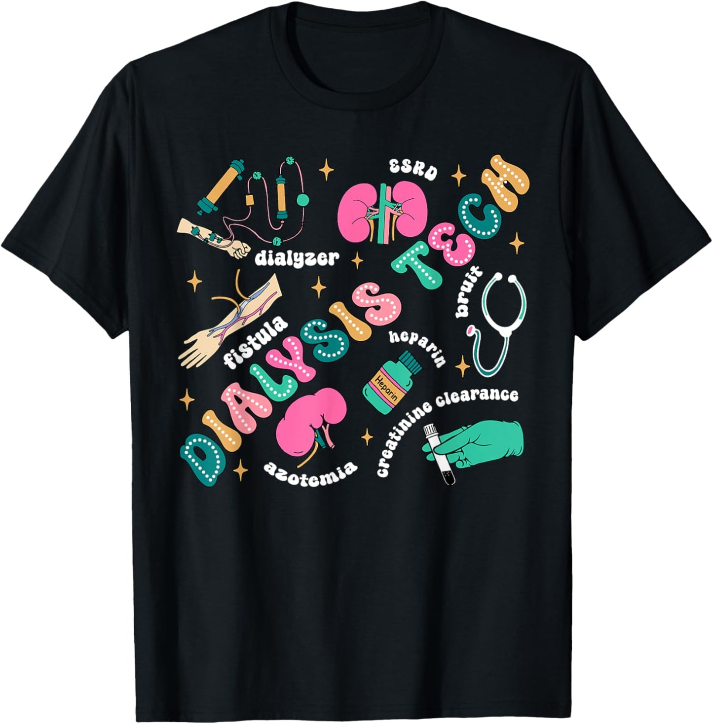 Dialysis Tech Nurse Retro Kidney Crew Tech Nephrology Nurse T-Shirt - T-Shirt | Black