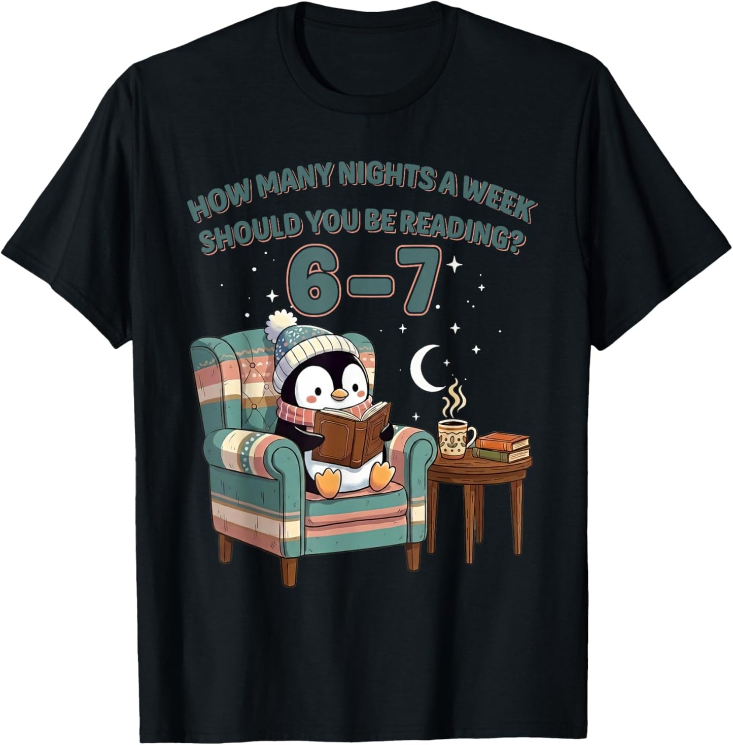 Penguin Reading 67 Six Seven Funny Bookworm Cozy Reader Gift T-Shirt - T-Shirt | Black