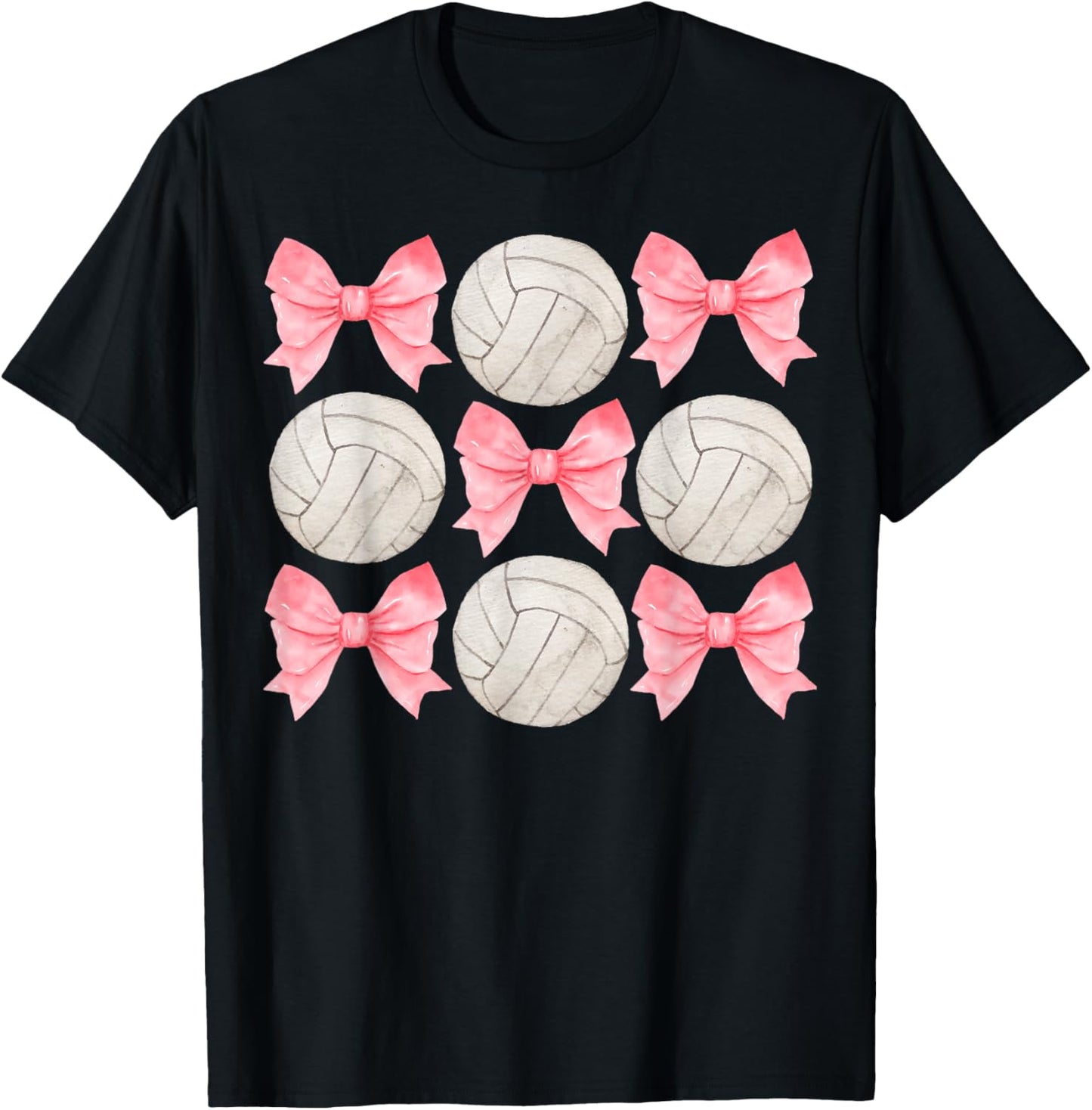 Volleyball Mom Sister Tween Teen Girl Girly Pink Bow Preppy T-Shirt - T-Shirt | Black