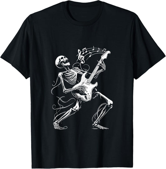 Skeleton Playing Guitar Music Gifts Women Rock Band T-Shirt - T-Shirt | Black