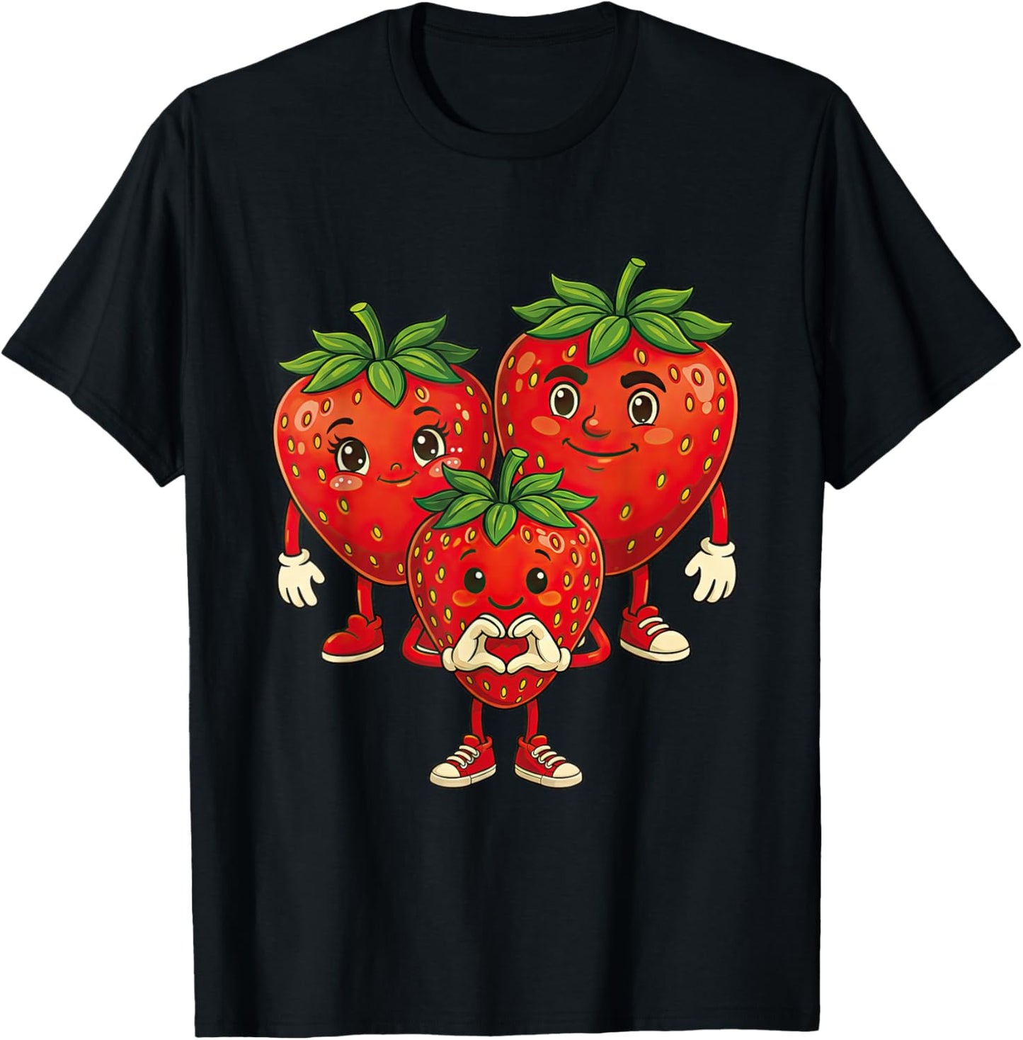 Strawberry with Family | Sweet Strawberry with Strawberry Mum & Dad T-Shirt - T-Shirt | Black