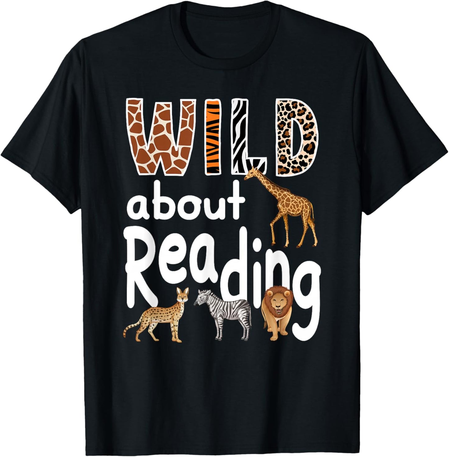 Zoo Animals Wild About Reading Books Reader Lover Librarian T-Shirt - T-Shirt | Black