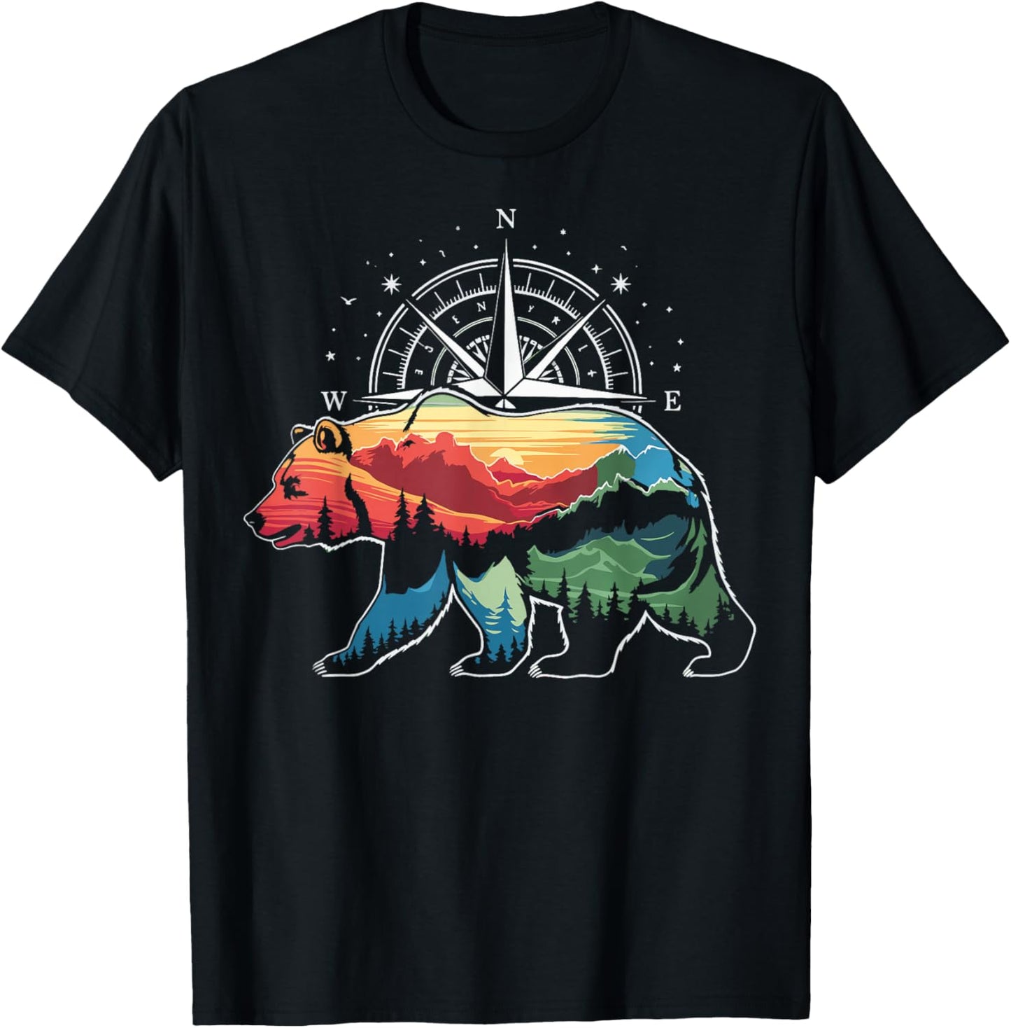 Bear Compass Hiker Outdoor T-Shirt - T-Shirt | Black
