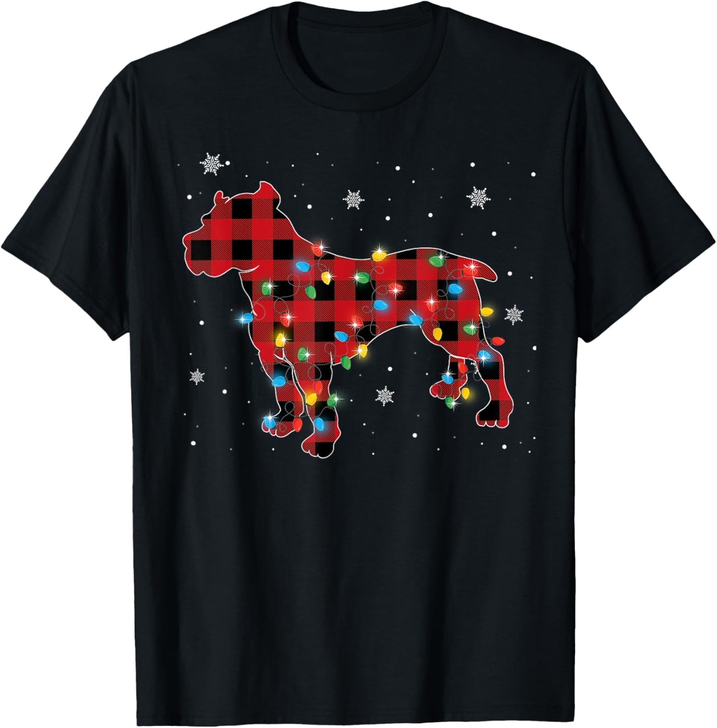 Pajamas Red Plaid Pitbull Christmas Lights Puppy Lovers T-Shirt - T-Shirt | Black