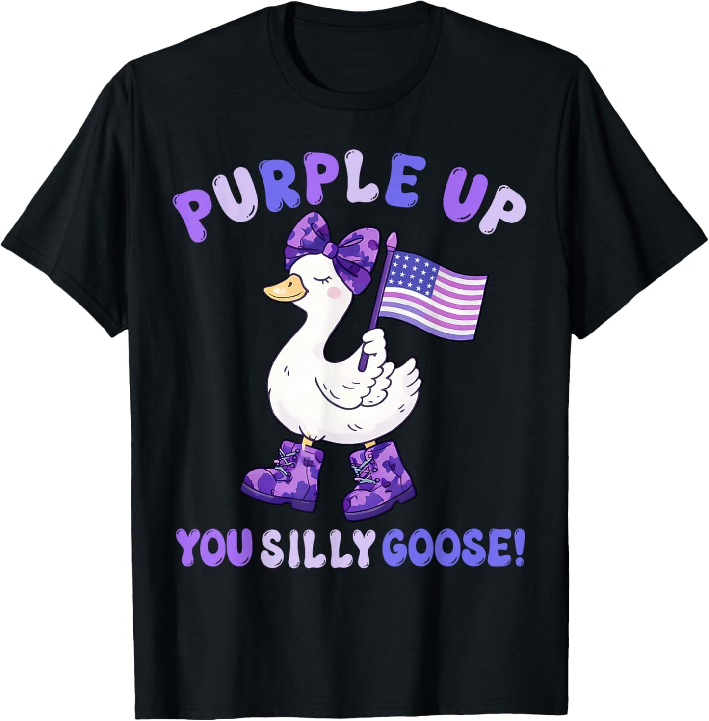 Purple Up Military Kids You Silly Goose Funny Coquette Bow T-Shirt - T-Shirt | Black