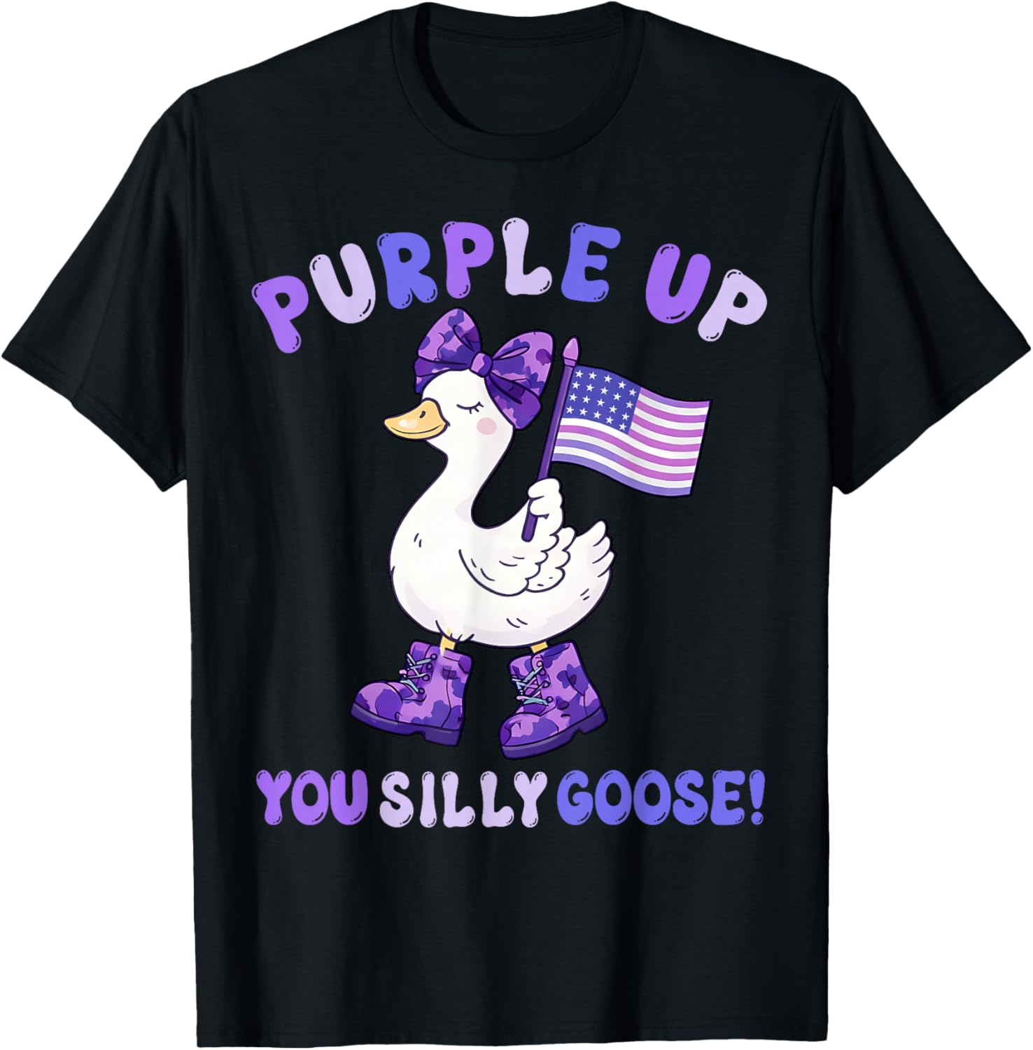 Purple Up Military Kids You Silly Goose Funny Coquette Bow T-Shirt - T-Shirt | Black