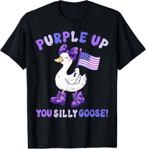 Purple Up Military Kids You Silly Goose Funny Coquette Bow T-Shirt - T-Shirt | Black